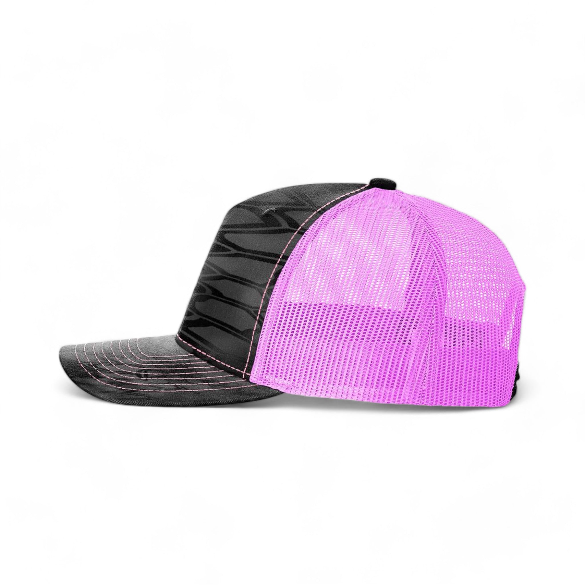 Side view of Richardson 112PFP custom hat in kryptek typhon and neon pink