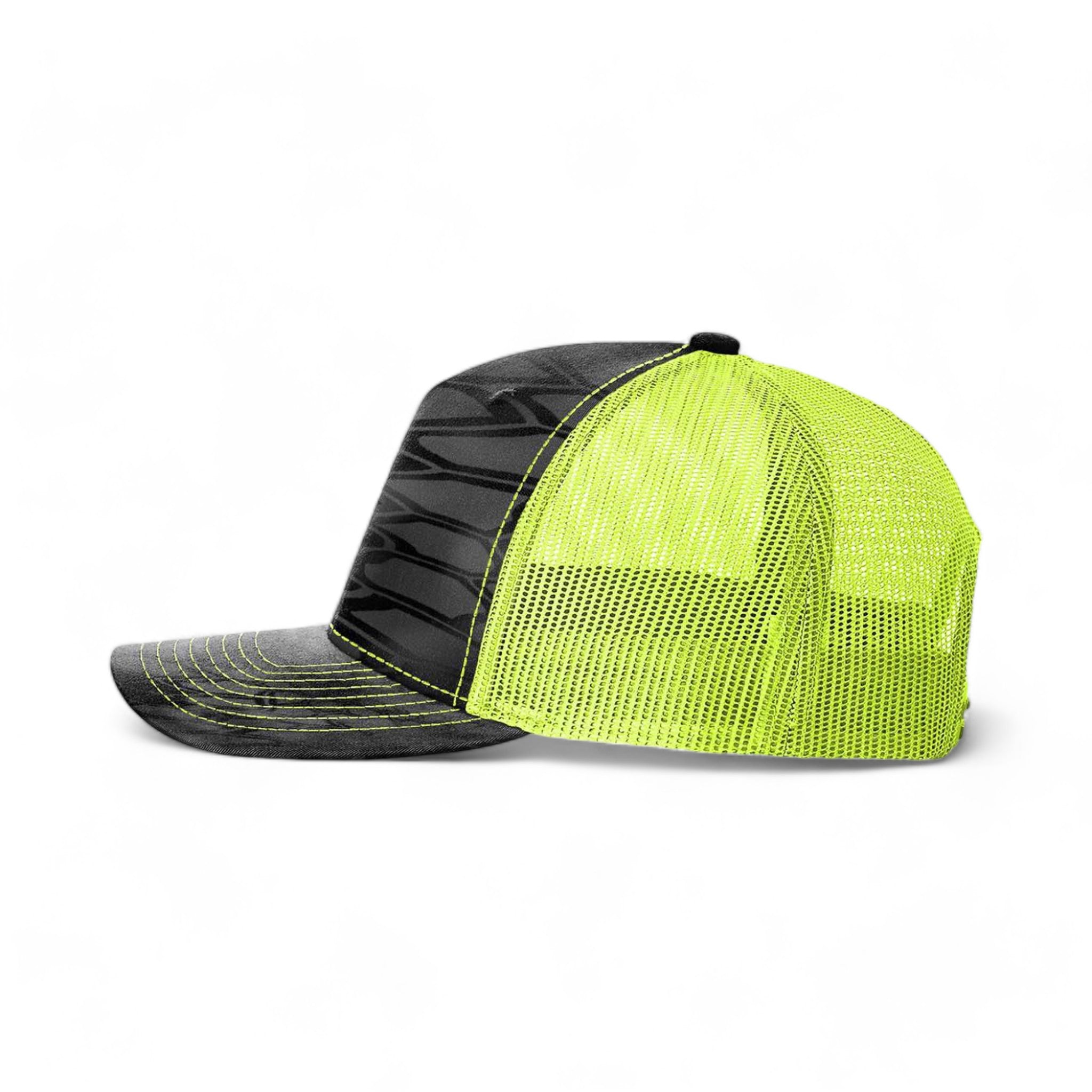 Side view of Richardson 112PFP custom hat in kryptek typhon and neon yellow
