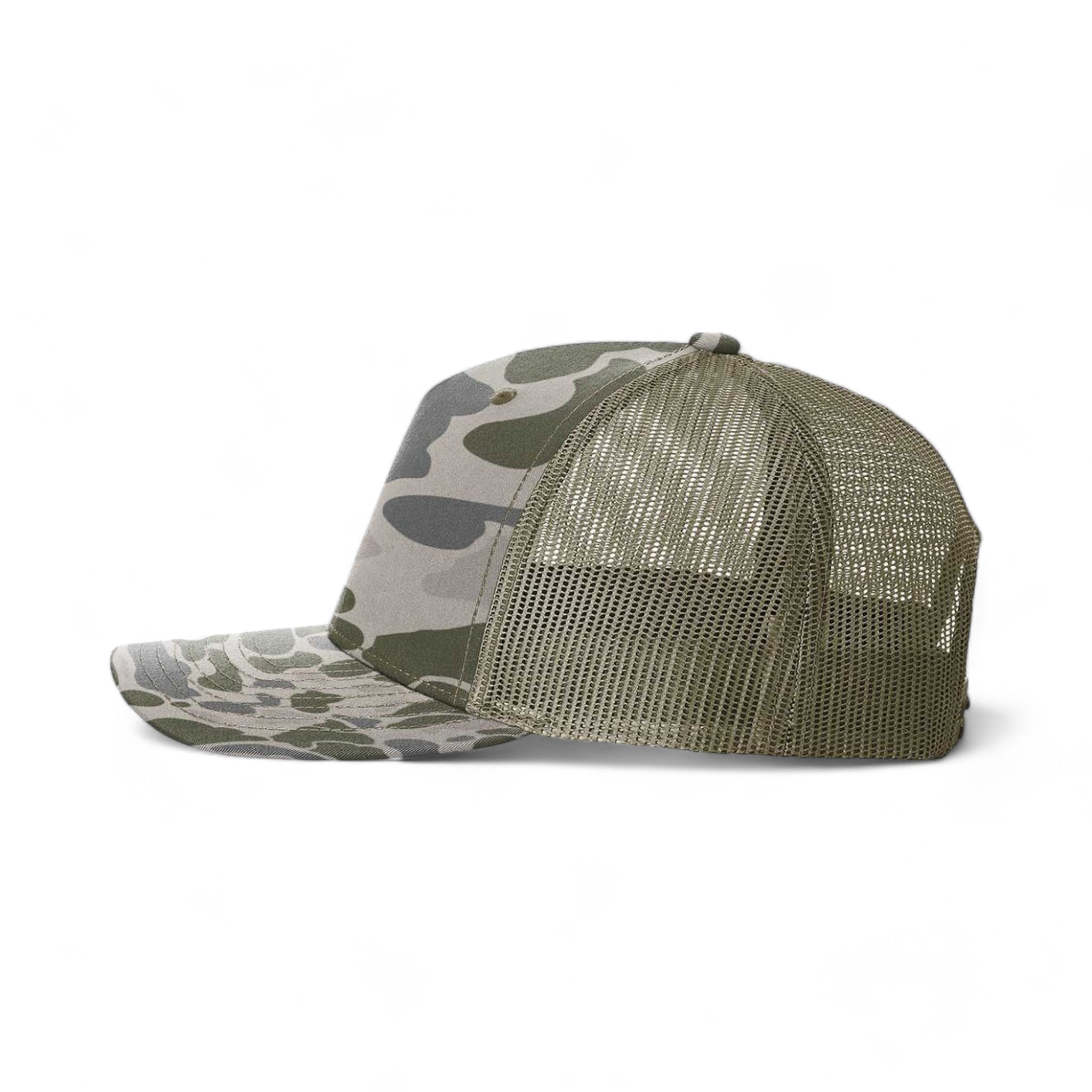 Side view of Richardson 112PFP custom hat in marsh duck camo and loden