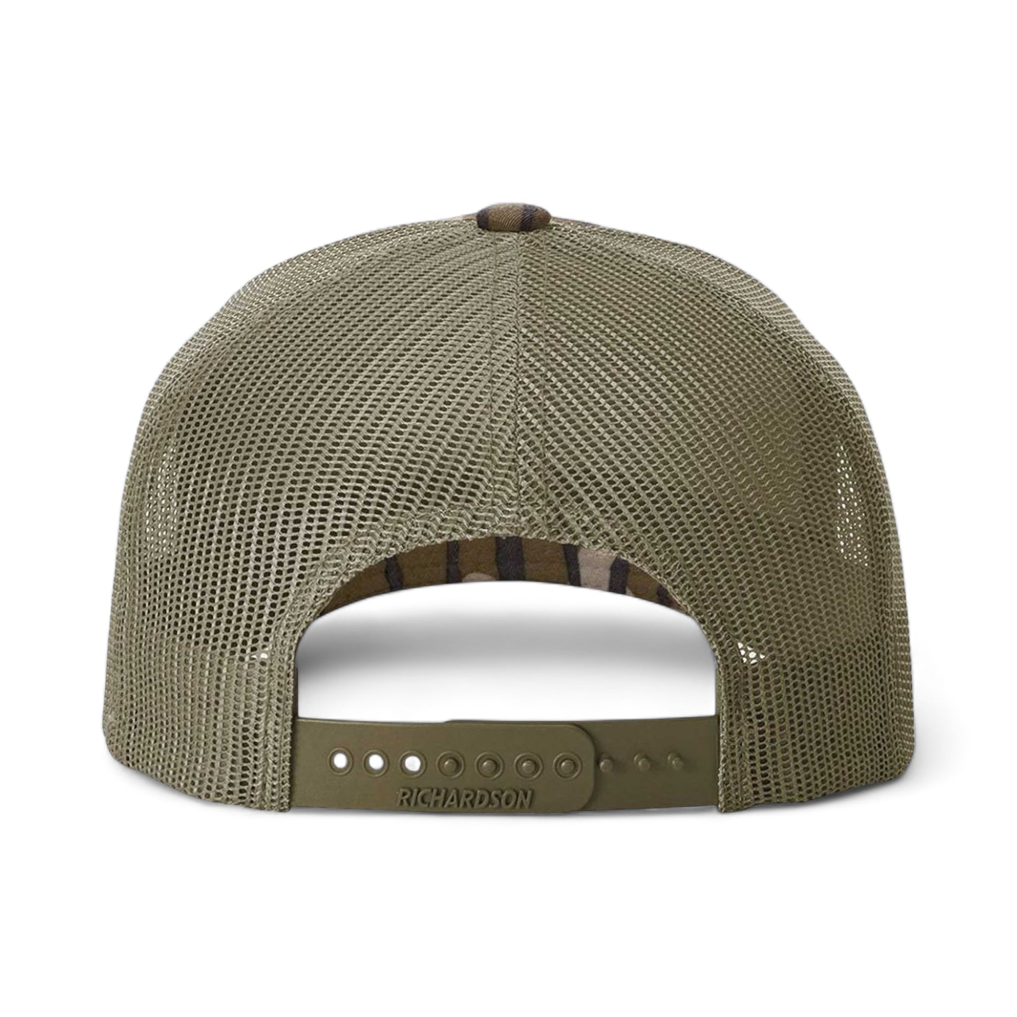 Back view of Richardson 112PFP custom hat in mossy oak bottomland and loden