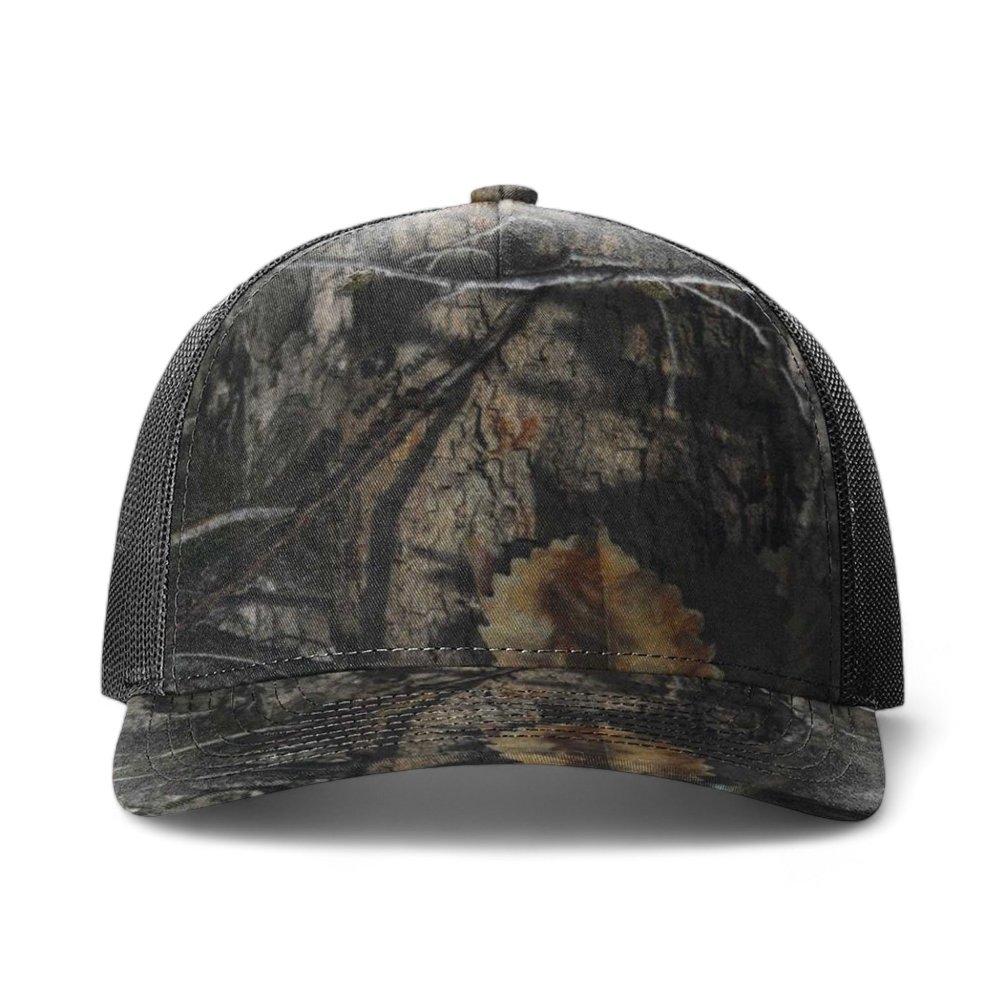 Front view of Richardson 112PFP custom hat in mossy oak country dna and black