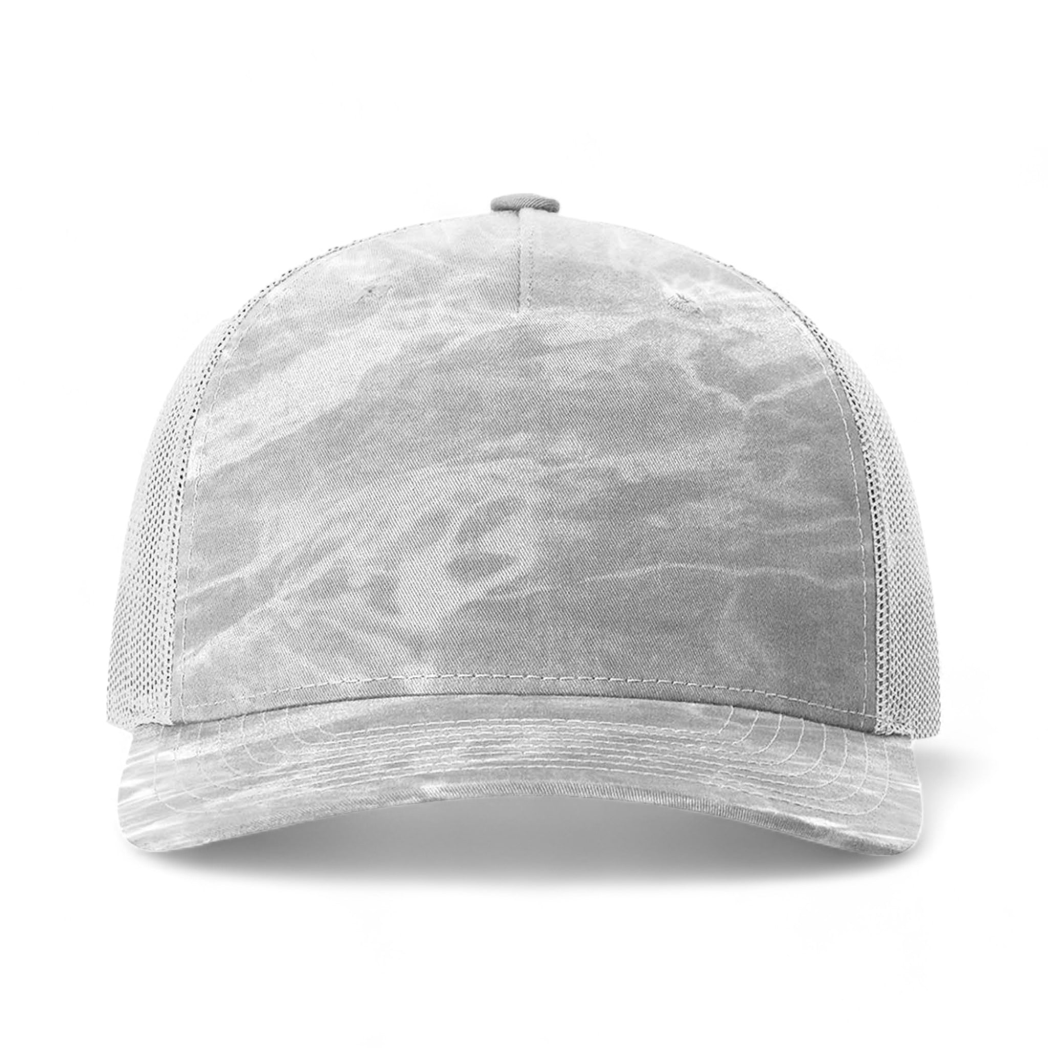 Front view of Richardson 112PFP custom hat in mossy oak elements bonefish and light grey