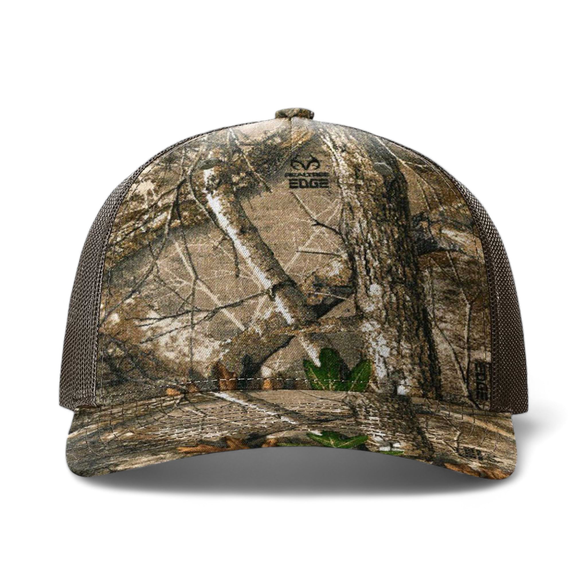 Front view of Richardson 112PFP custom hat in realtree edge and brown