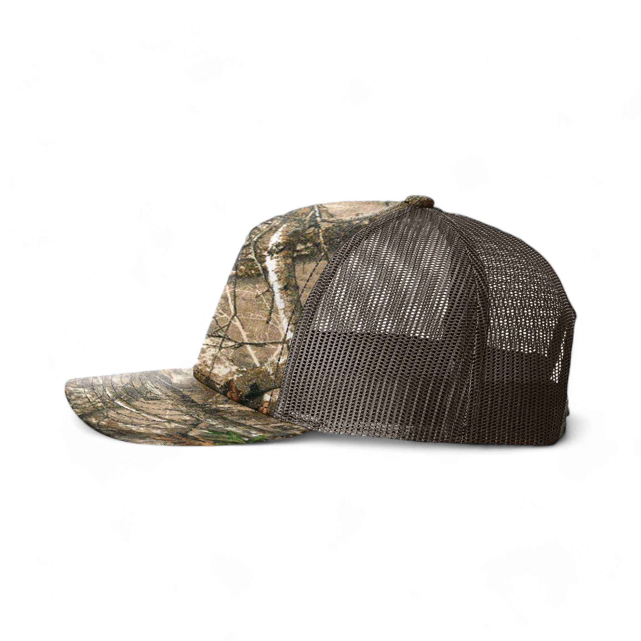 Side view of Richardson 112PFP custom hat in realtree edge and brown