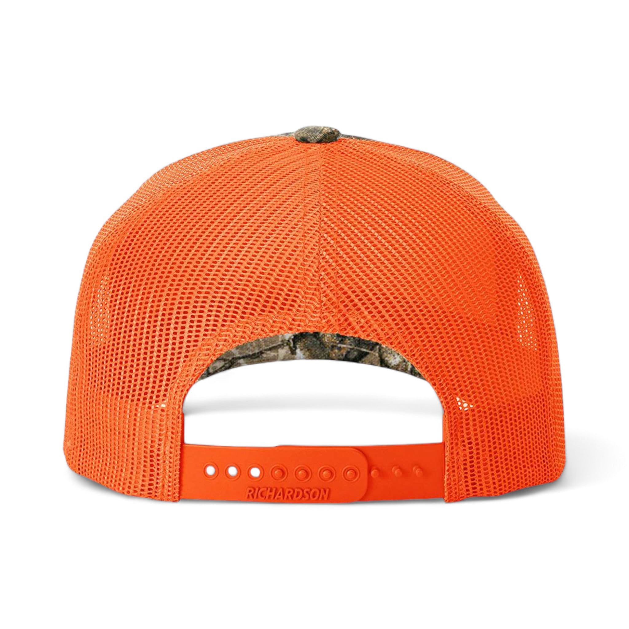 Back view of Richardson 112PFP custom hat in realtree edge and neon orange