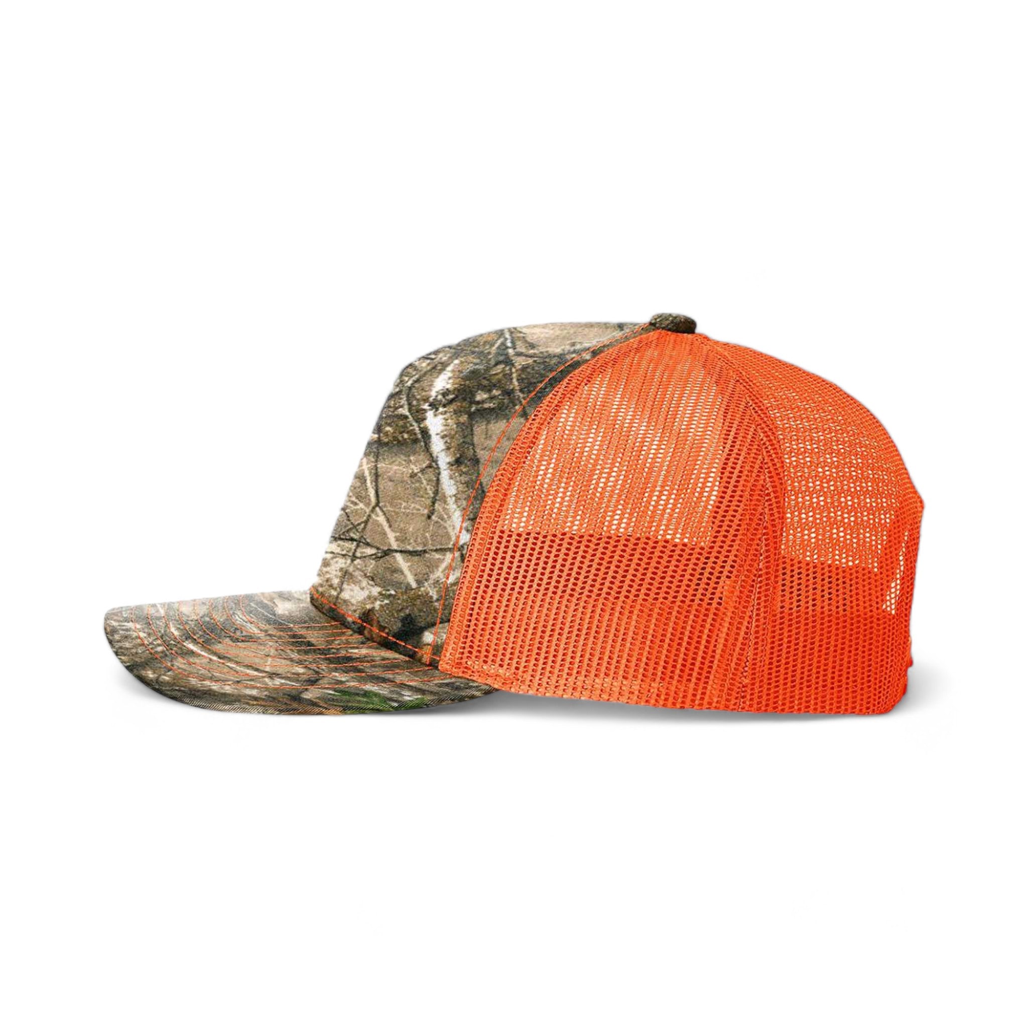 Side view of Richardson 112PFP custom hat in realtree edge and neon orange