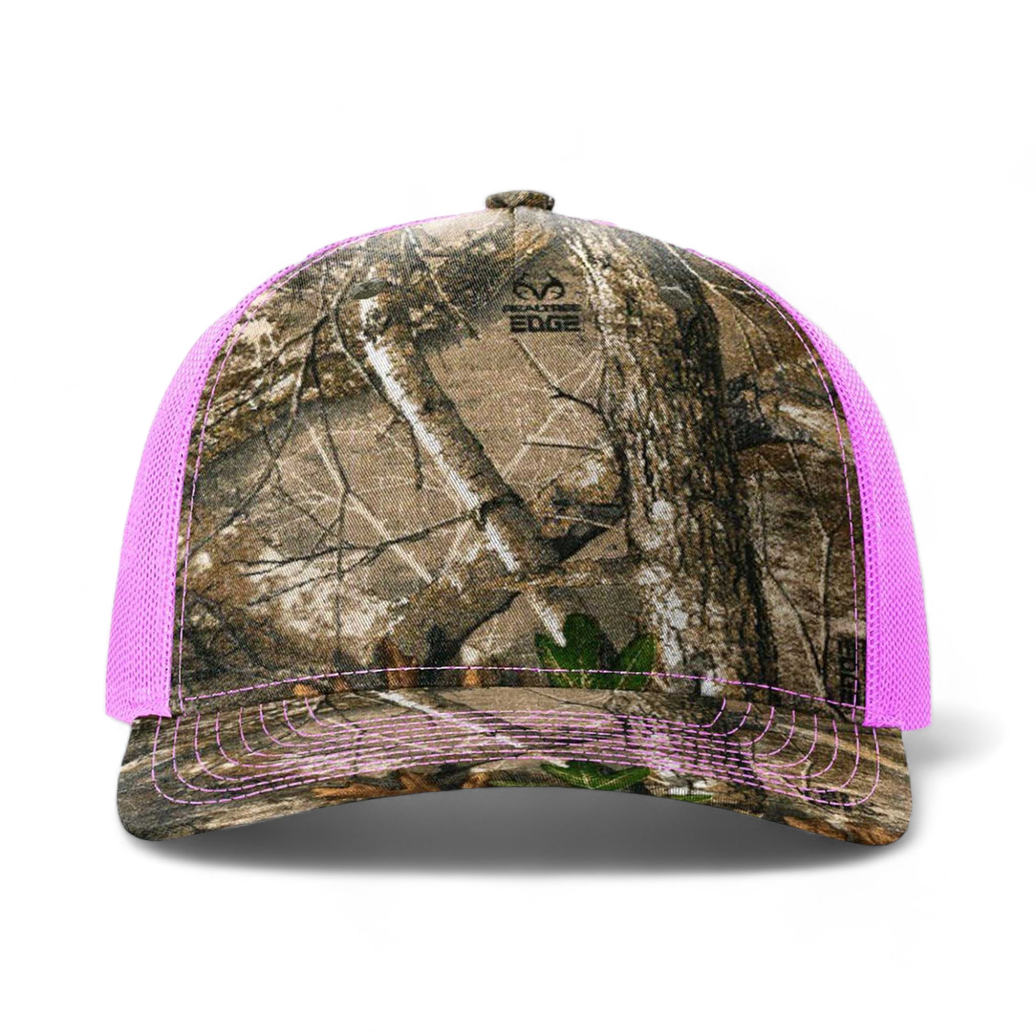 Front view of Richardson 112PFP custom hat in realtree edge and neon pink