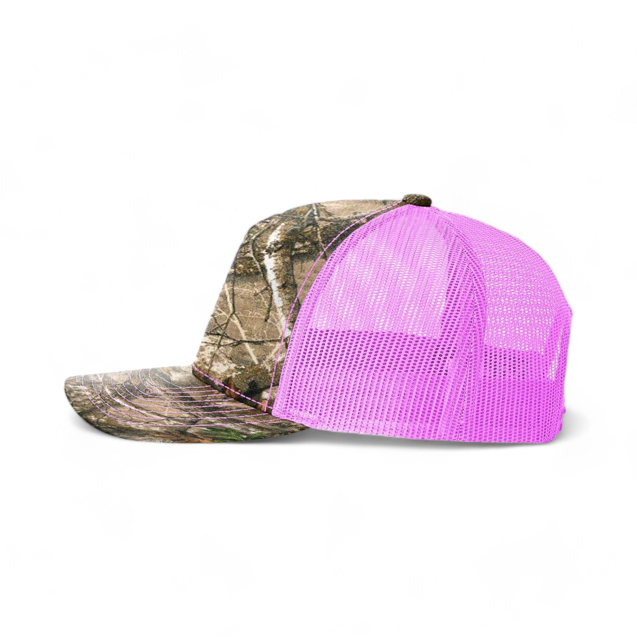 Side view of Richardson 112PFP custom hat in realtree edge and neon pink