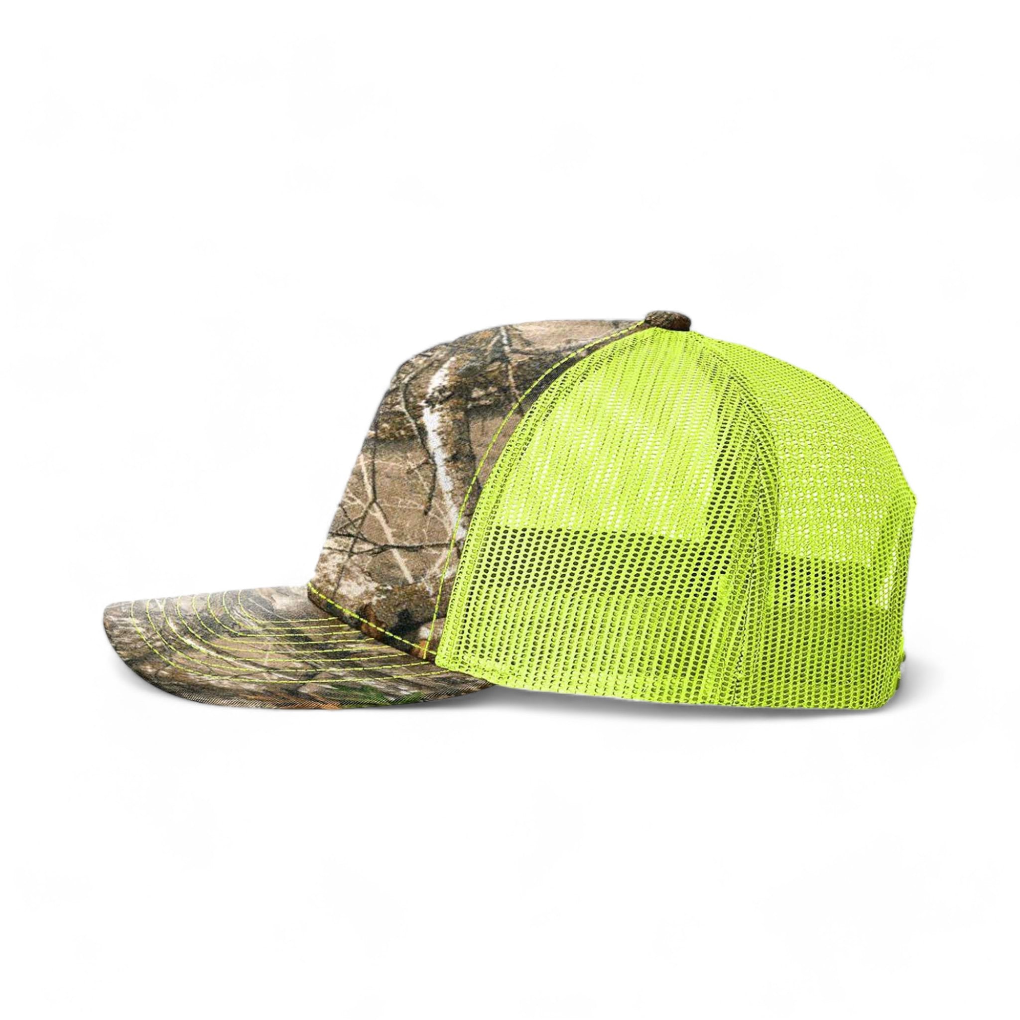 Side view of Richardson 112PFP custom hat in realtree edge and neon yellow