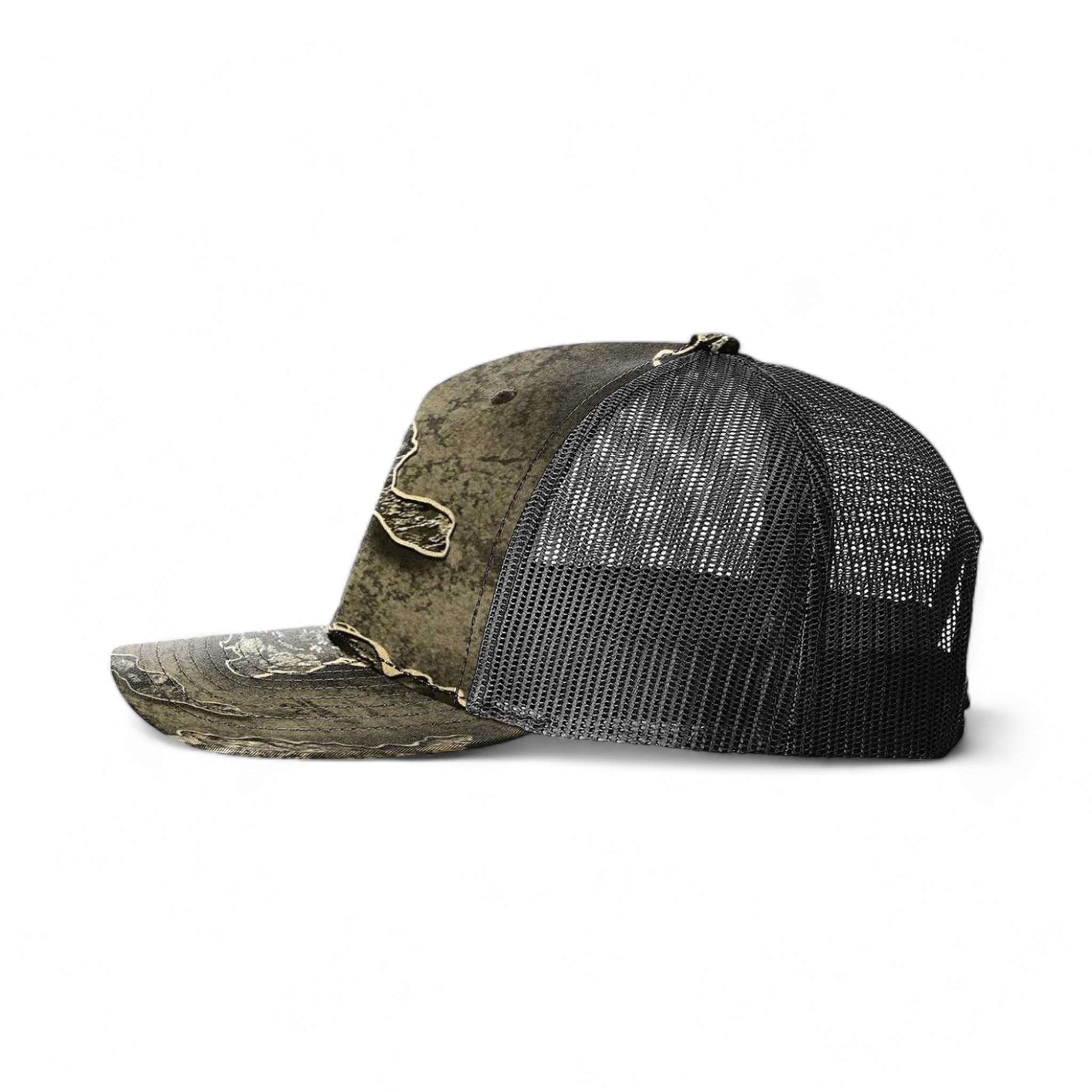 Side view of Richardson 112PFP custom hat in realtree escape and black