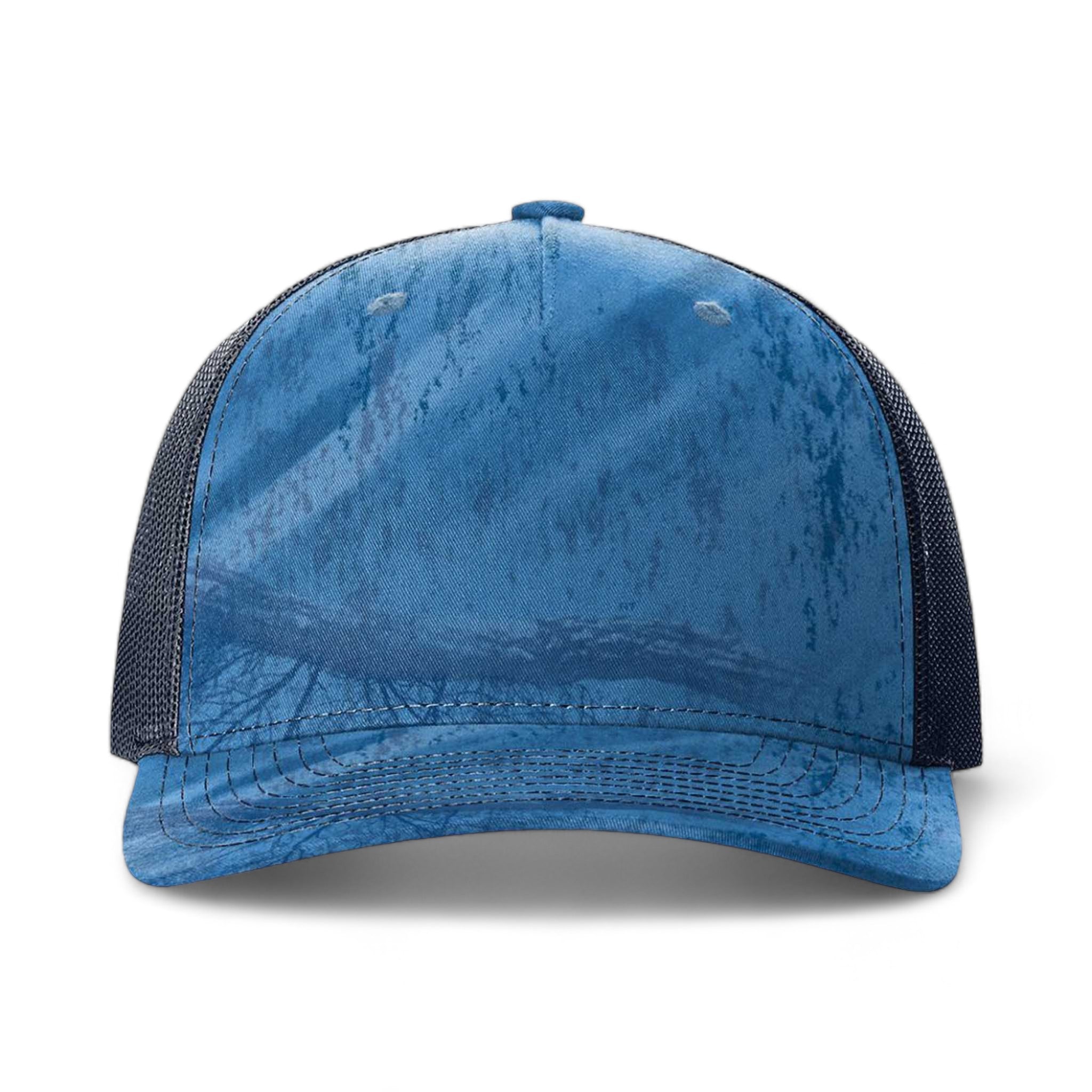 Front view of Richardson 112PFP custom hat in realtree fishing light blue and navy