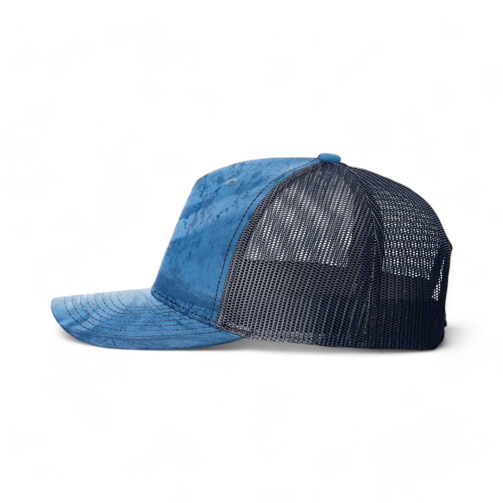 Side view of Richardson 112PFP custom hat in realtree fishing light blue and navy