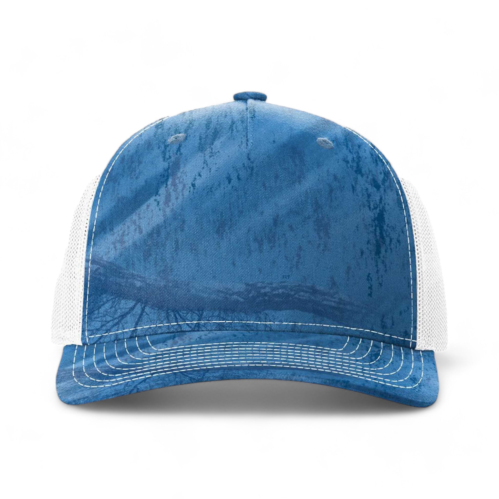 Front view of Richardson 112PFP custom hat in realtree fishing light blue and white