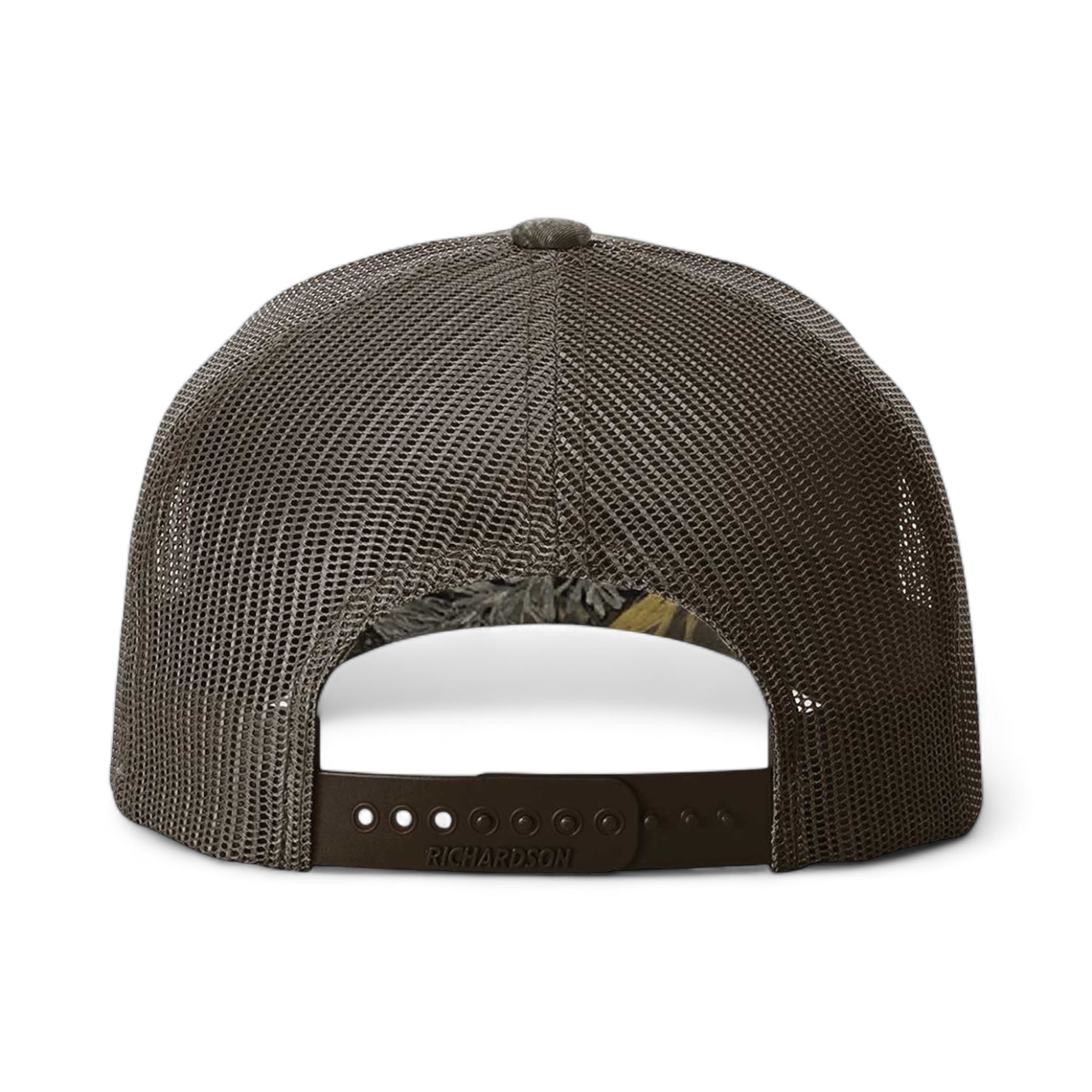 Front view of Richardson 112PFP custom hat in realtree max-1 and brown