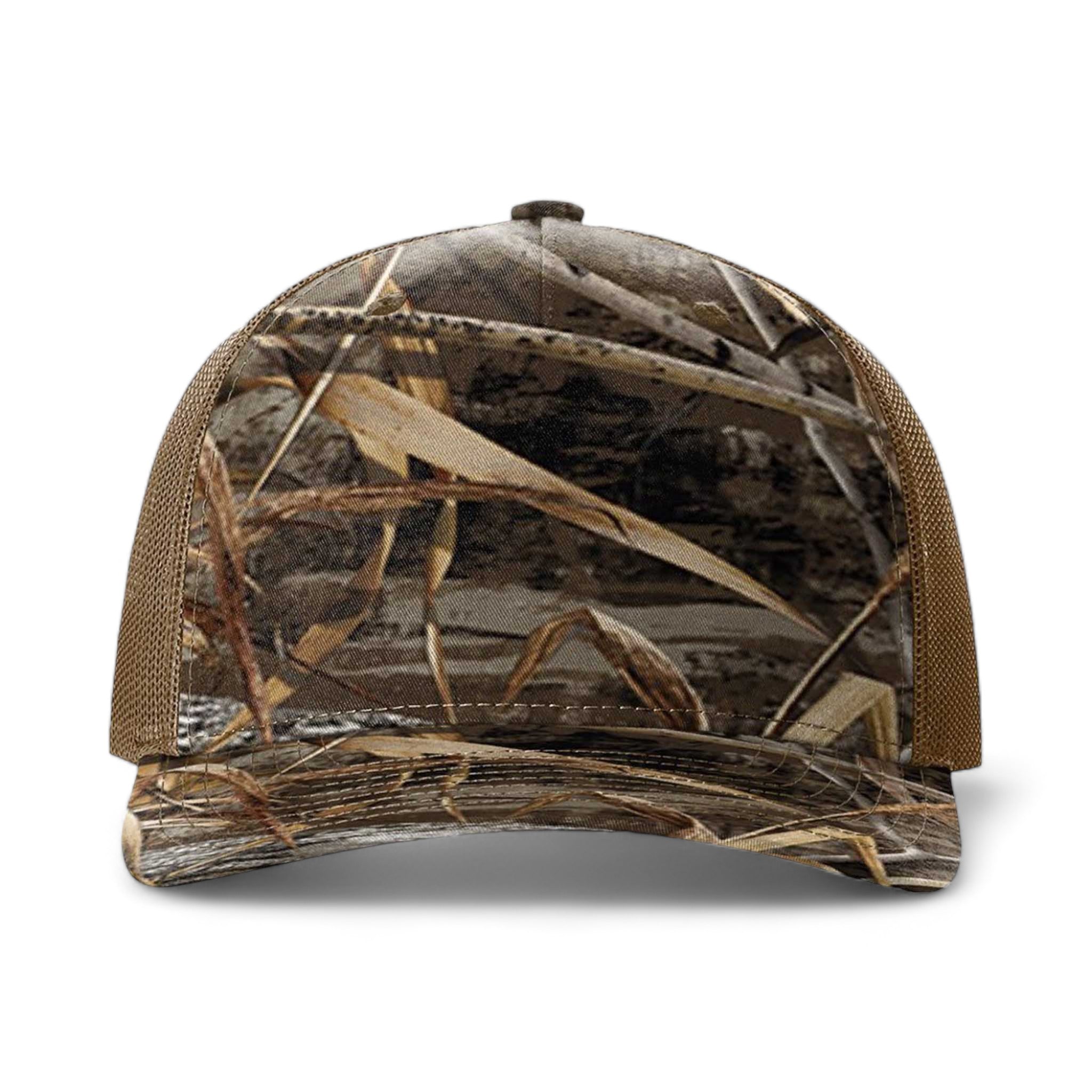 Front view of Richardson 112PFP custom hat in realtree max-7 and buck
