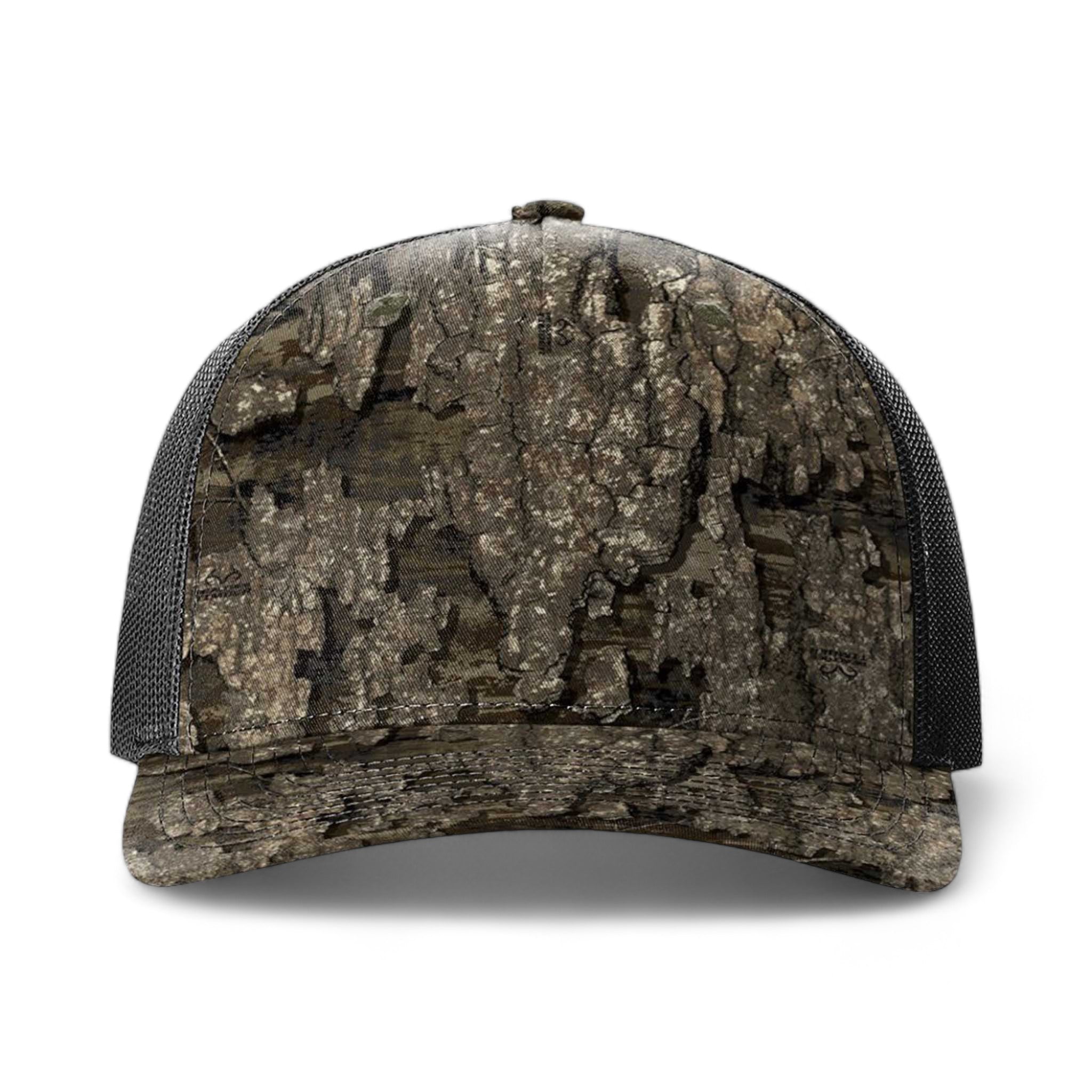 Front view of Richardson 112PFP custom hat in realtree timber and black
