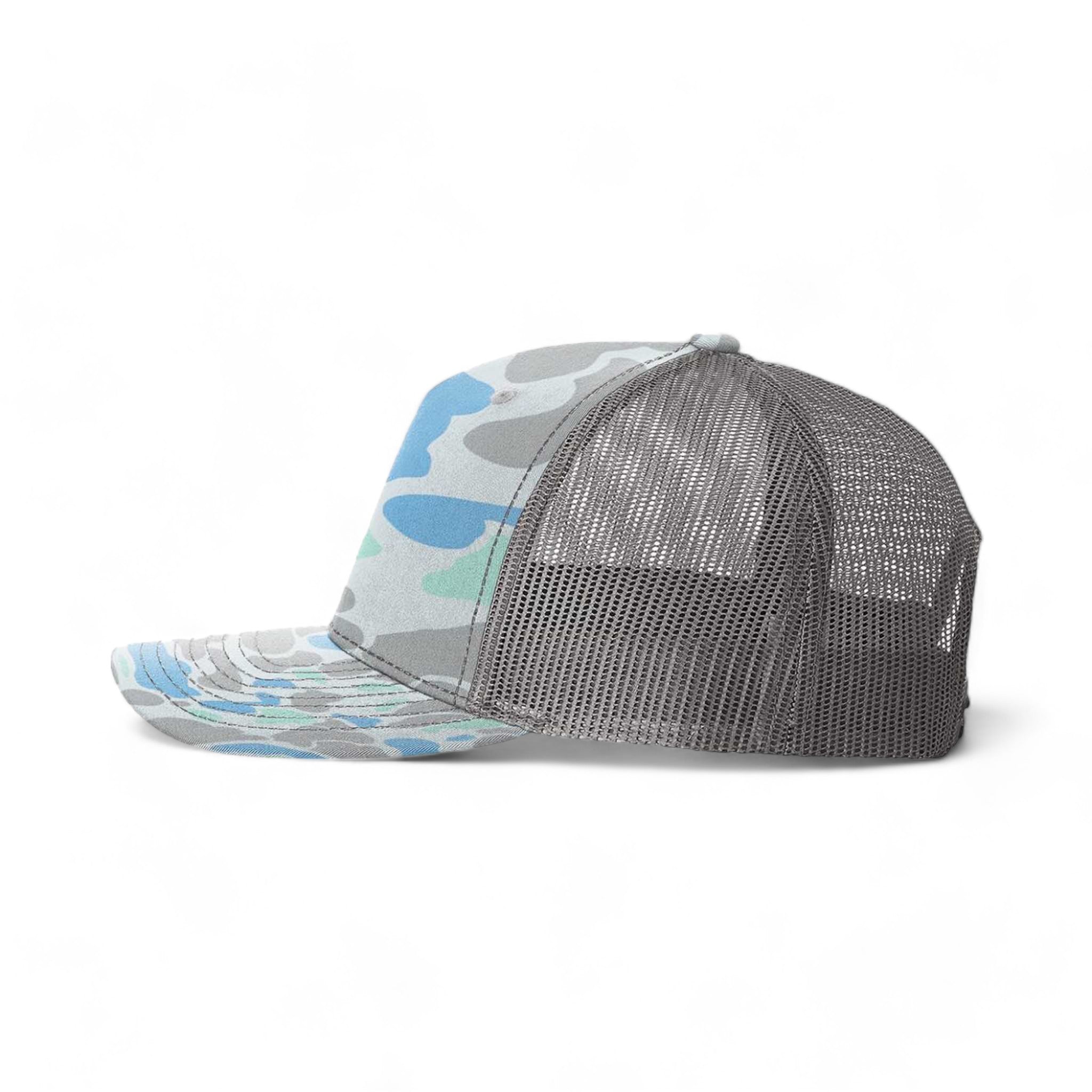Side view of Richardson 112PFP custom hat in saltwater duck camo and charcoal