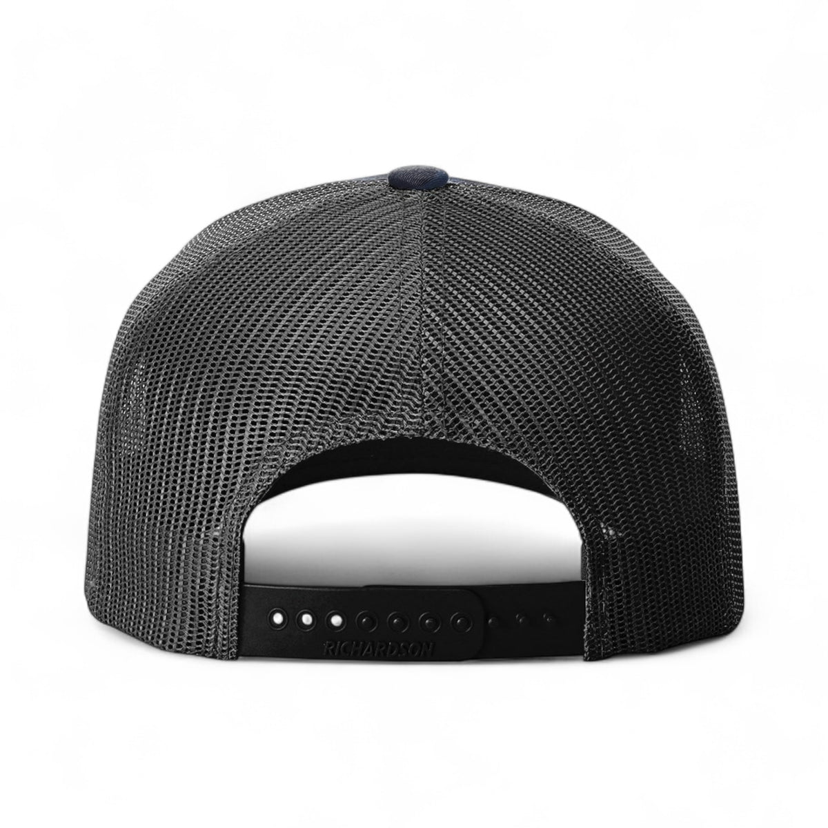 Back view of Richardson 112PFP custom hat in admiral duck camo and black