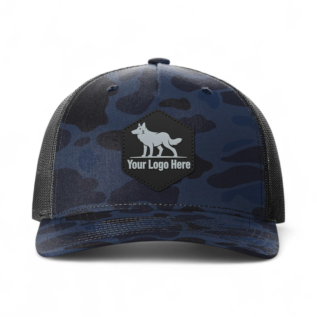PVC patch preview of Richardson 112PFP custom hat in admiral duck camo and black