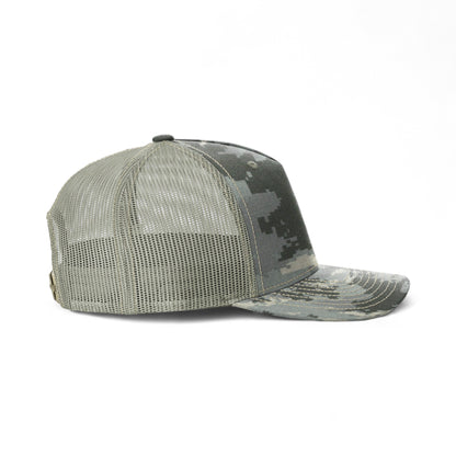 Right side view of Richardson 112PFP custom hat in digital camo and light green