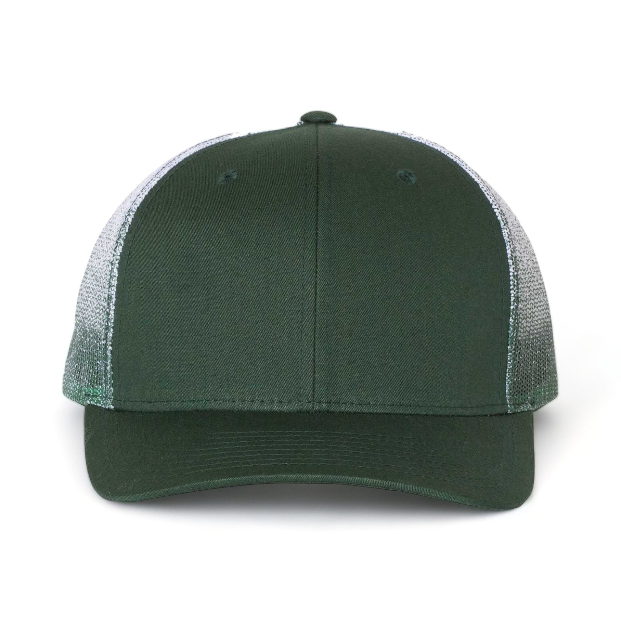 Front view of Richardson 112PM custom hat in dark green and dark green to white fade