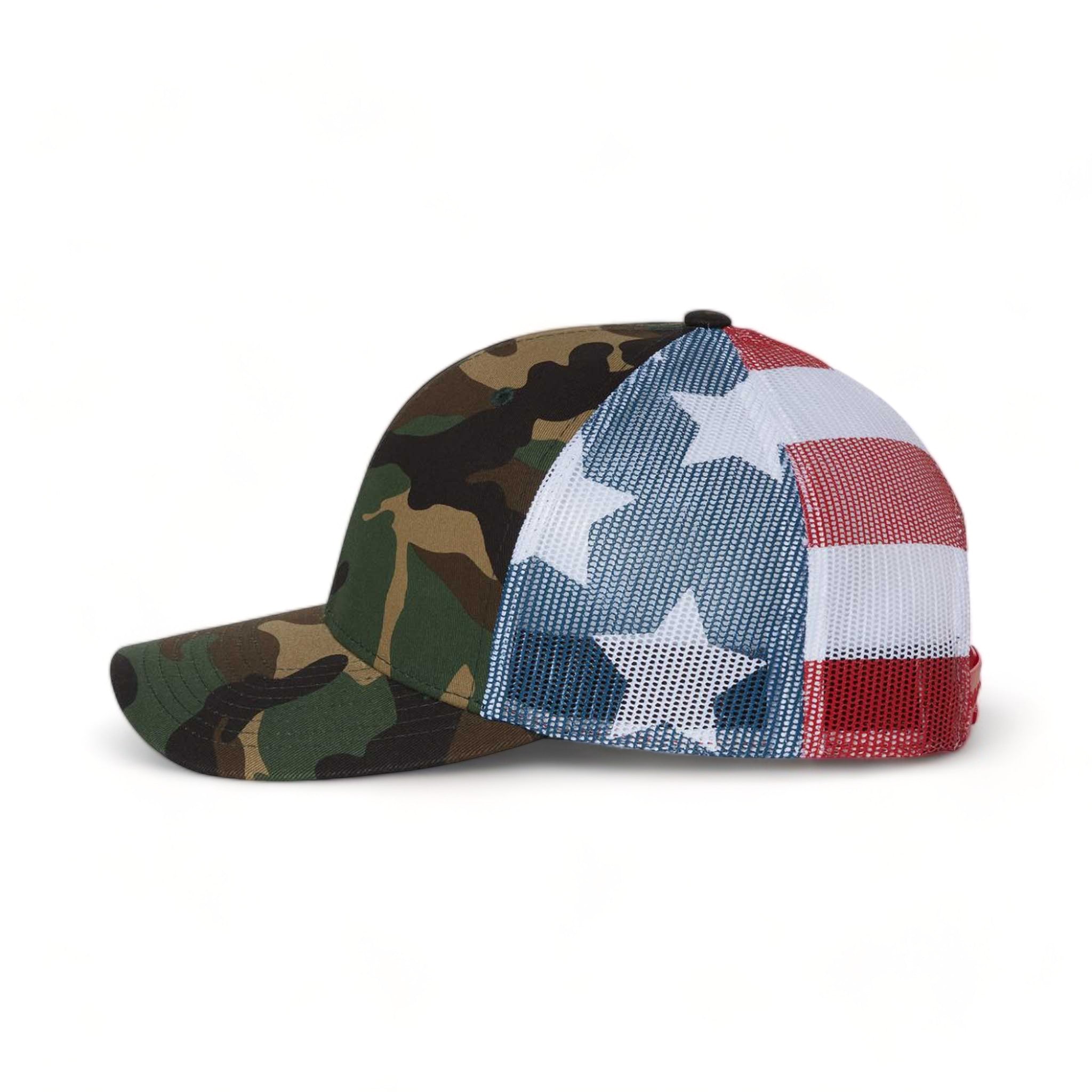Side view of Richardson 112PM custom hat in green camo and stars & stripes