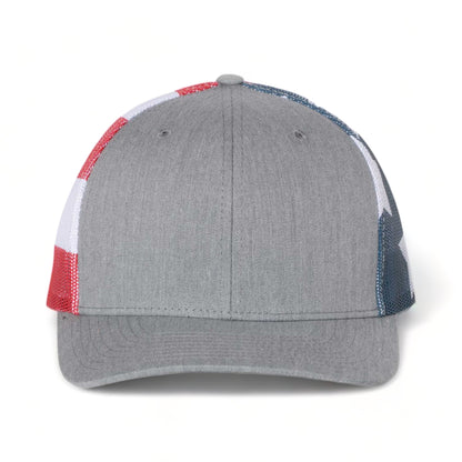 Front view of Richardson 112PM custom hat in heather grey and stars & stripes