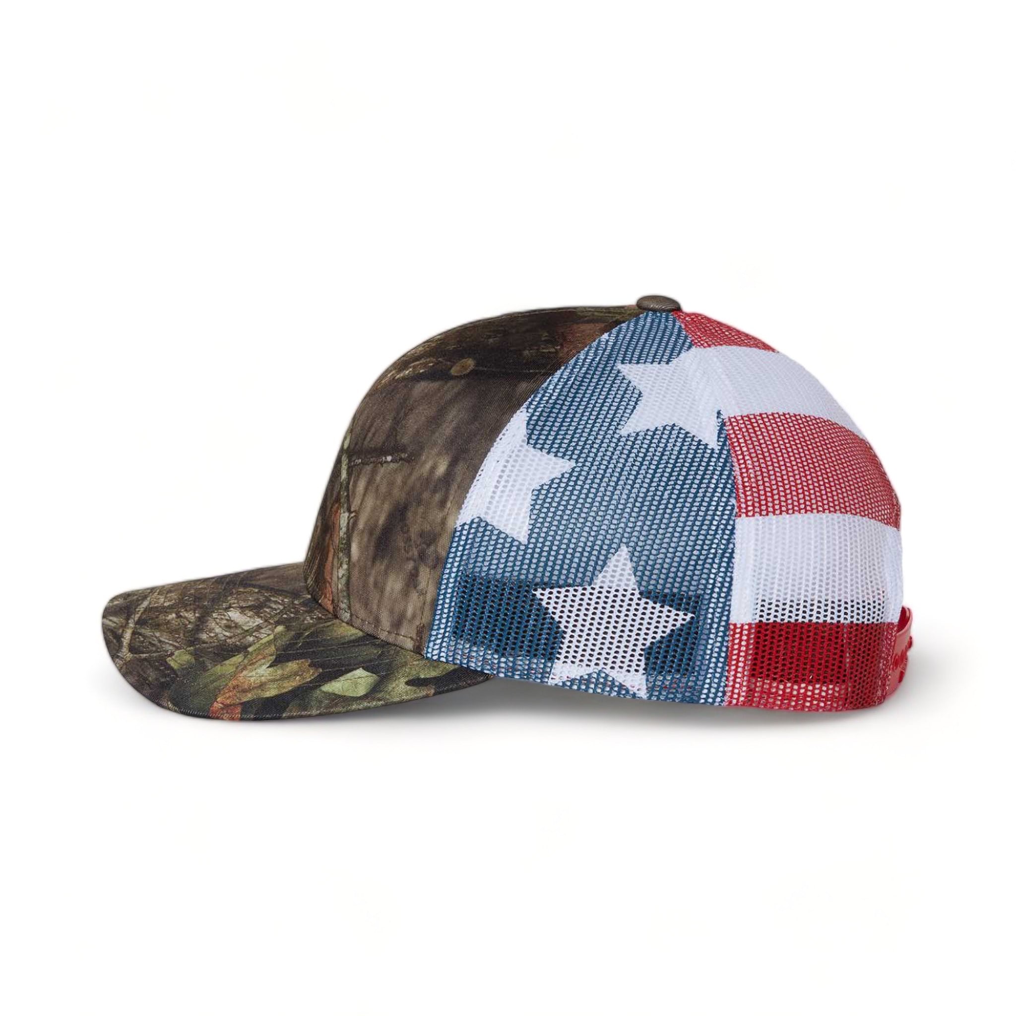 Side view of Richardson 112PM custom hat in mossy oak break-up country and stars & stripes