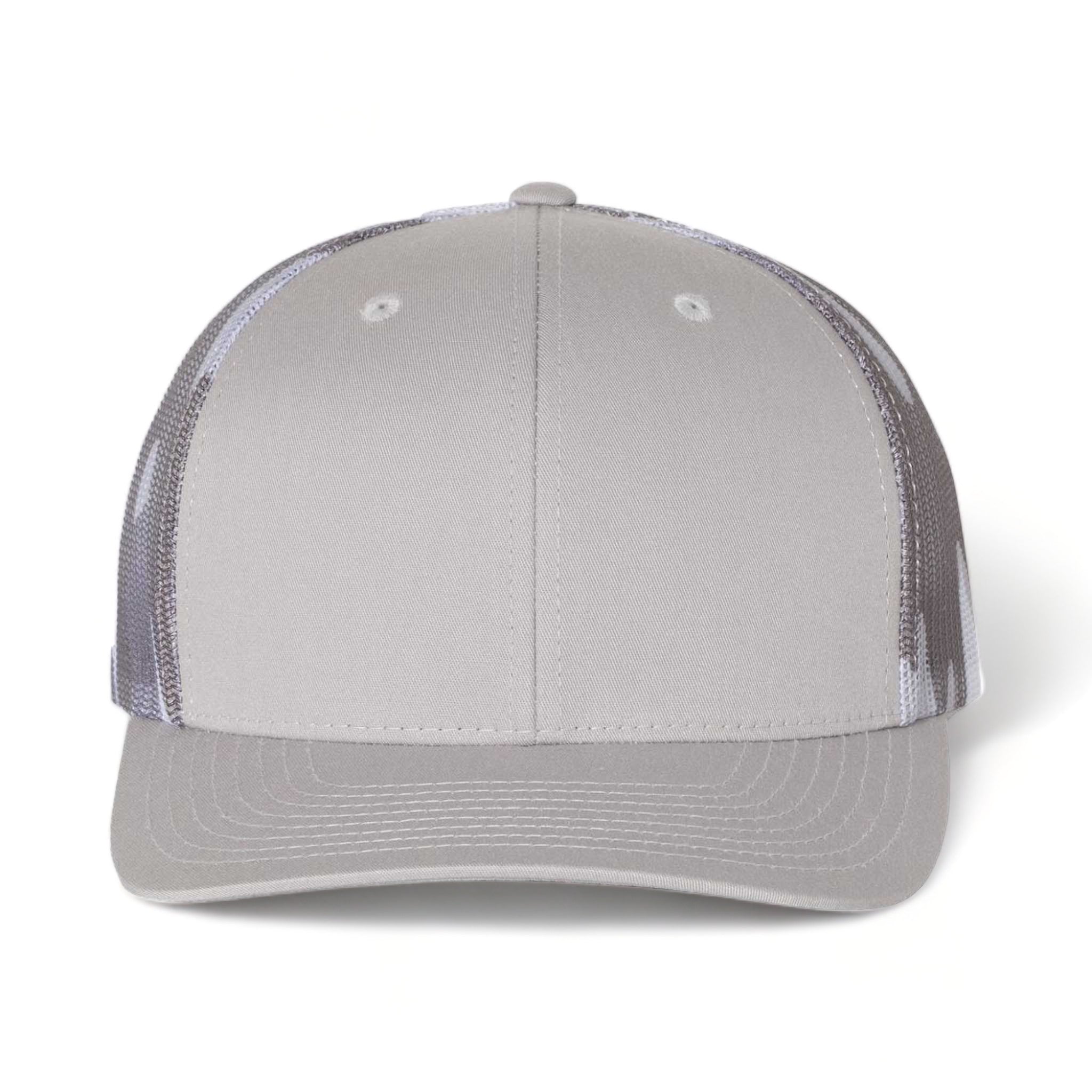 Front view of Richardson 112PM custom hat in silver and grey camo