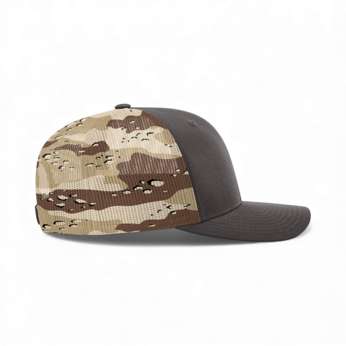 Right side view of Richardson 112PM custom hat in brown and desert camo