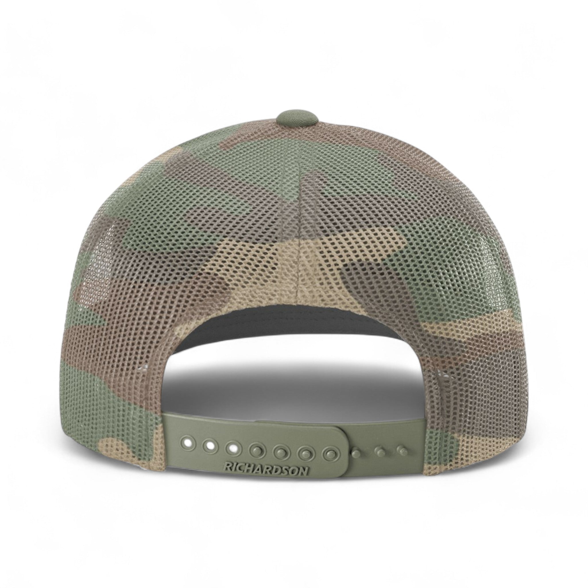 Back view of Richardson 112PM custom hat in loden and green camo