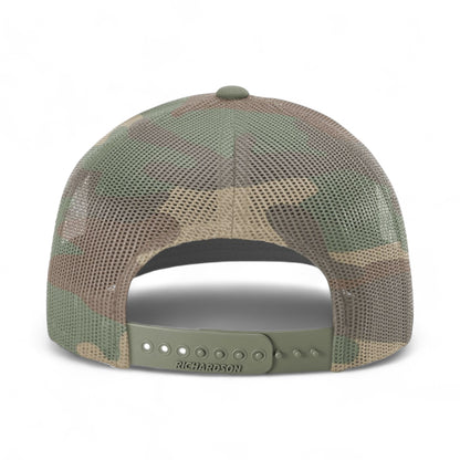 Back view of Richardson 112PM custom hat in loden and green camo
