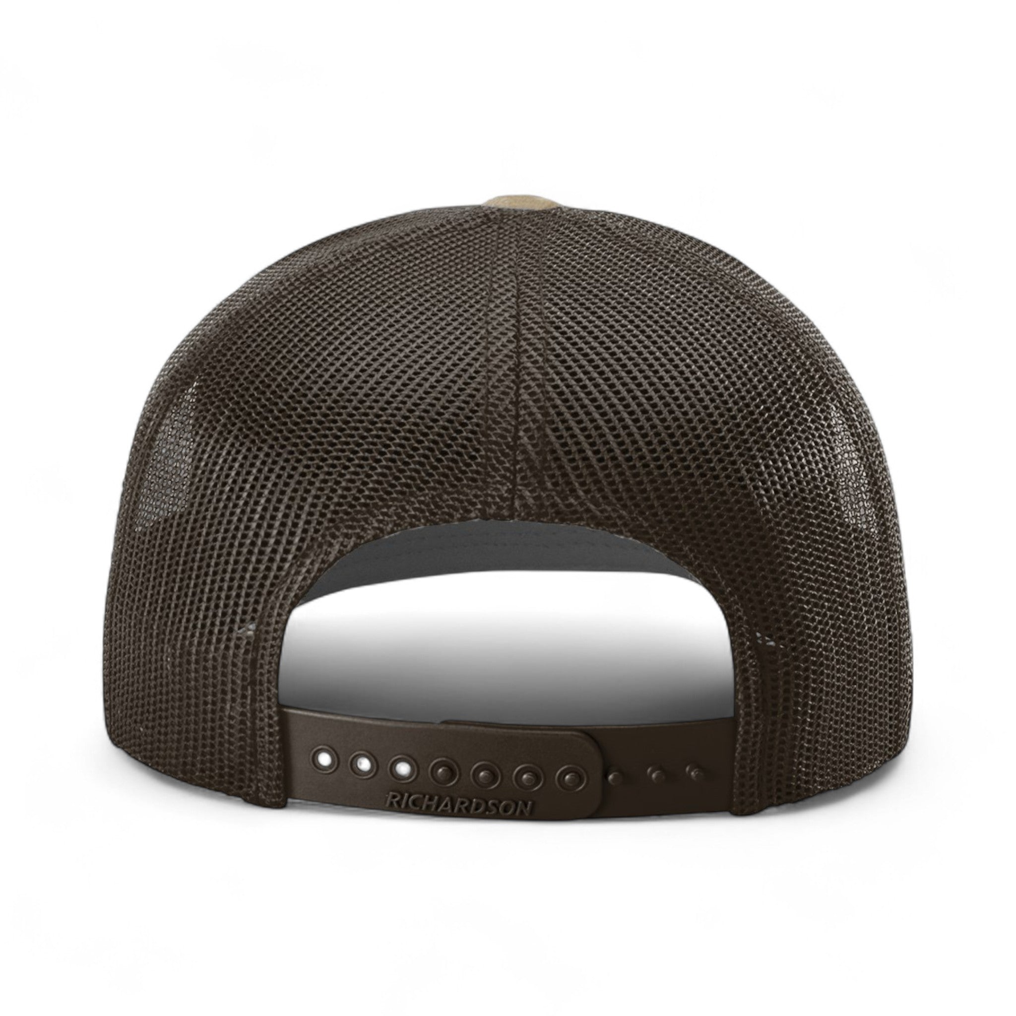 Back view of Richardson 112PT custom hat in multicam original and coyote brown