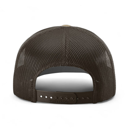 Back view of Richardson 112PT custom hat in multicam original and coyote brown