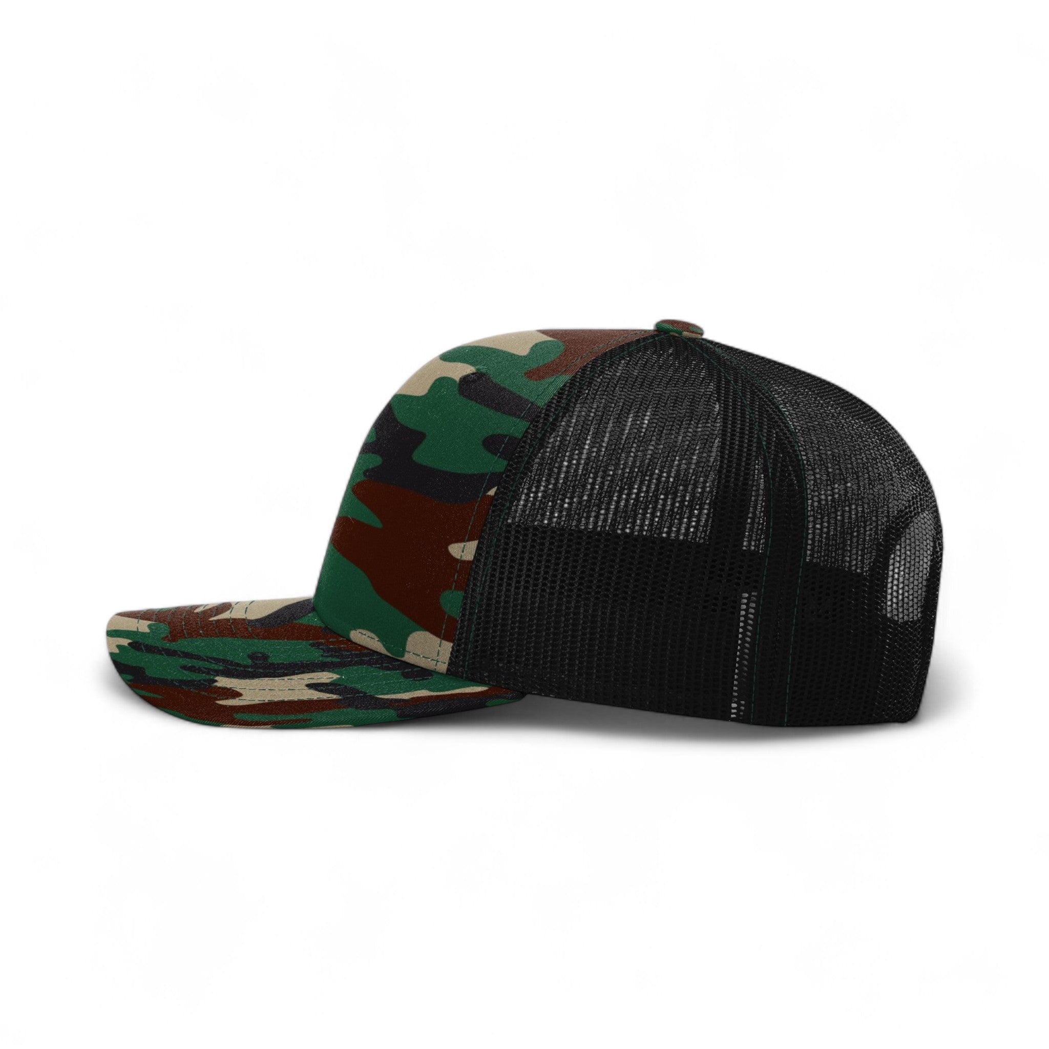 Left side view of Richardson 112P custom hat in army camo and black