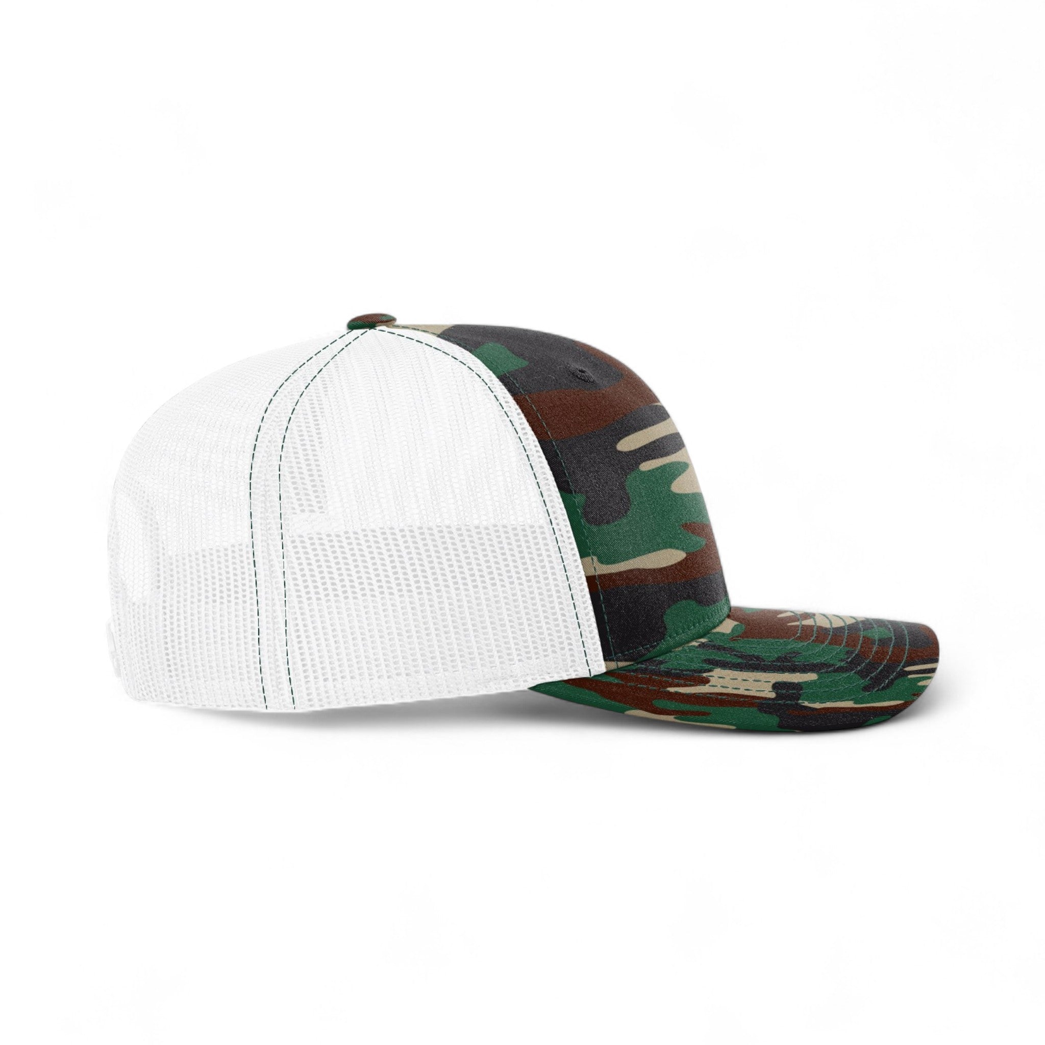 Right side view of Richardson 112P custom hat in army camo and white