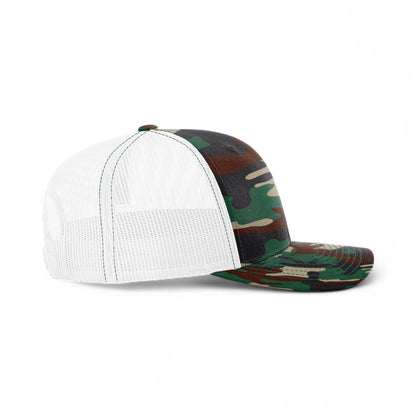 Right side view of Richardson 112P custom hat in army camo and white