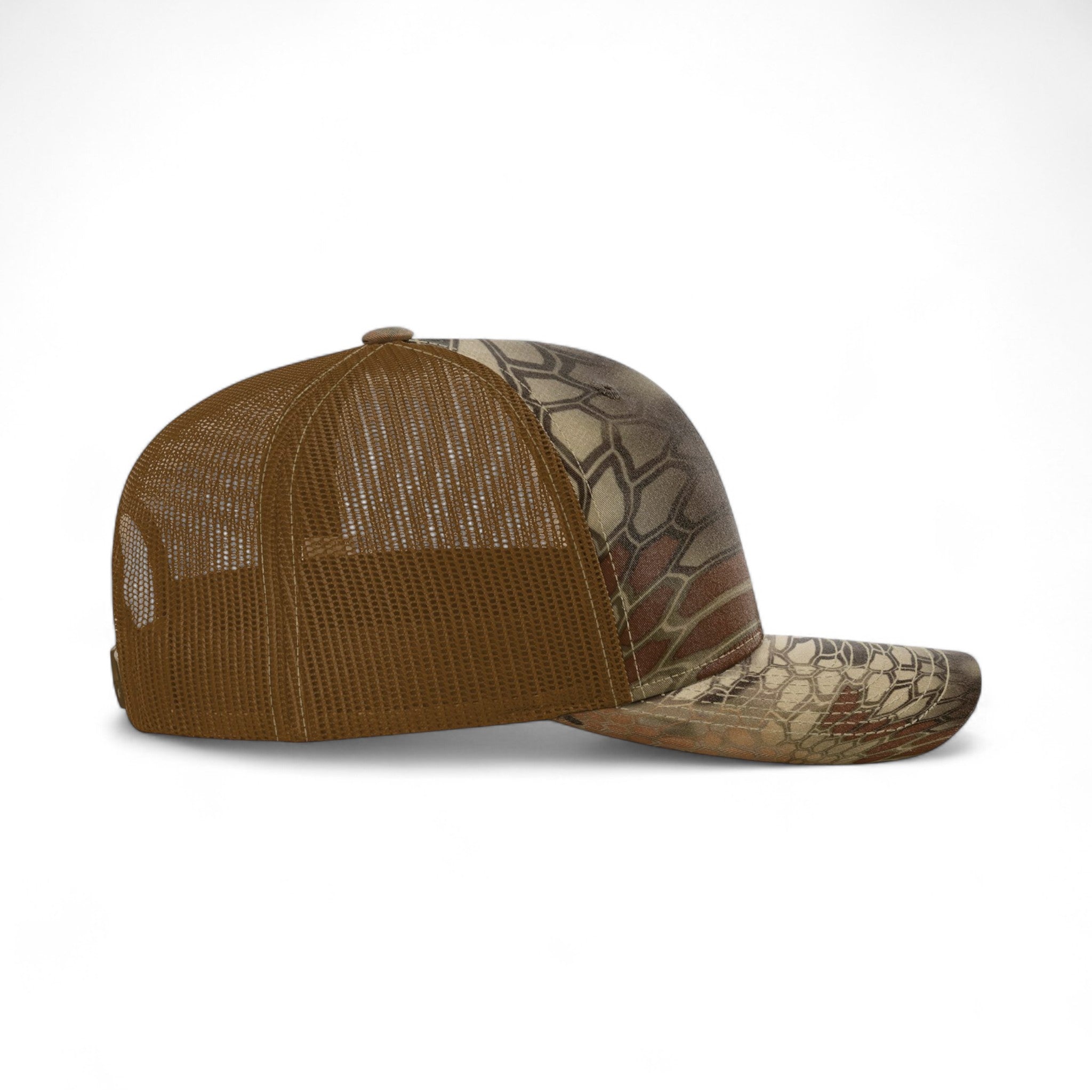 Right side view of Richardson 112P custom hat in kryptek highlander - buck