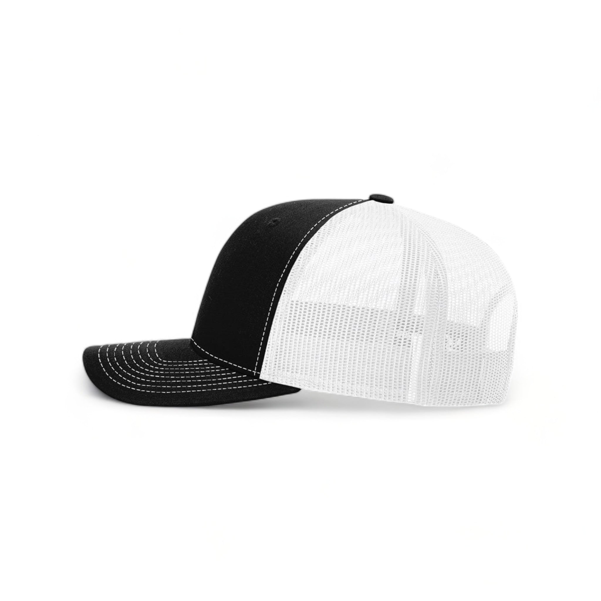 Side view of Richardson 112RE custom hat in black and white