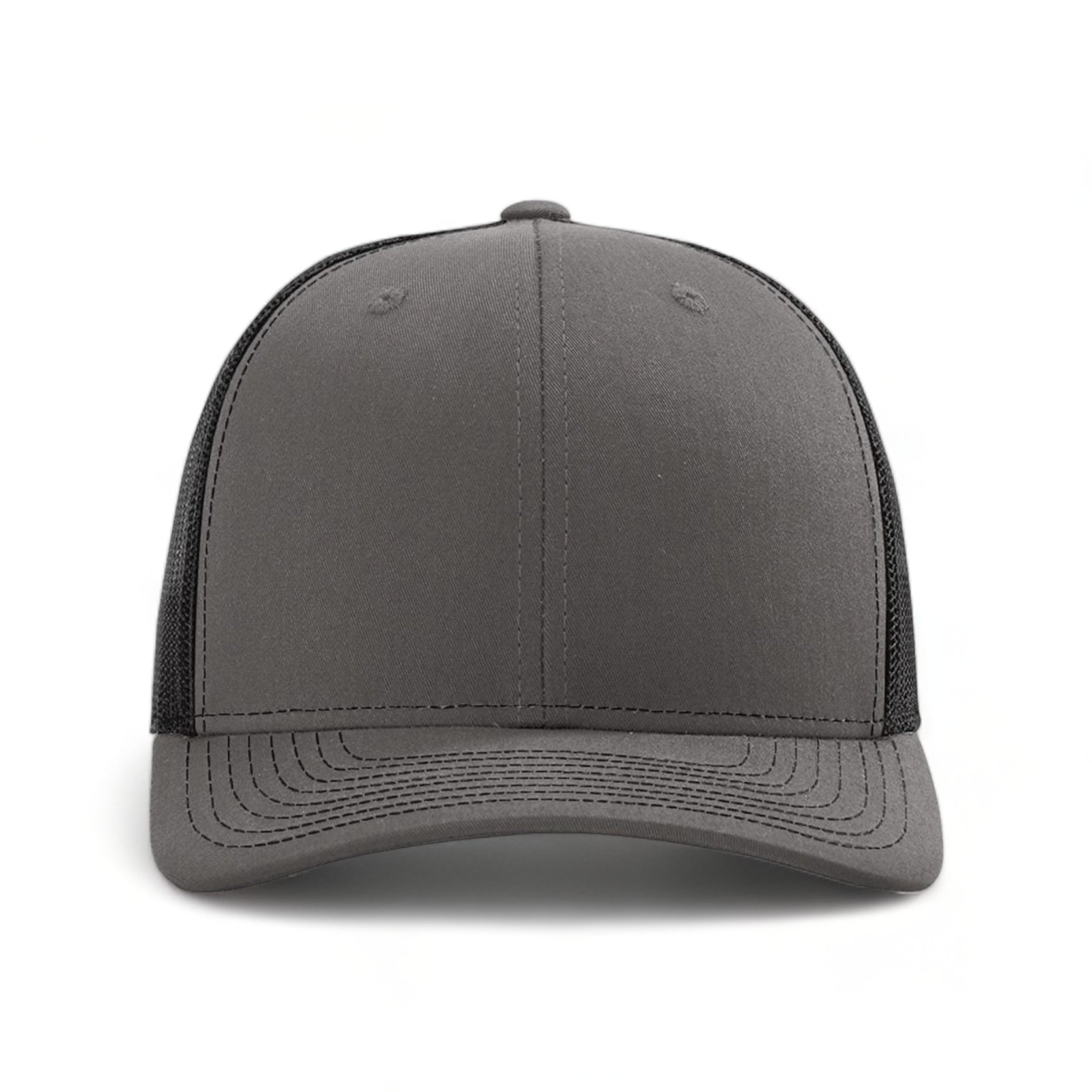 Front view of Richardson 112RE custom hat in charcoal and black