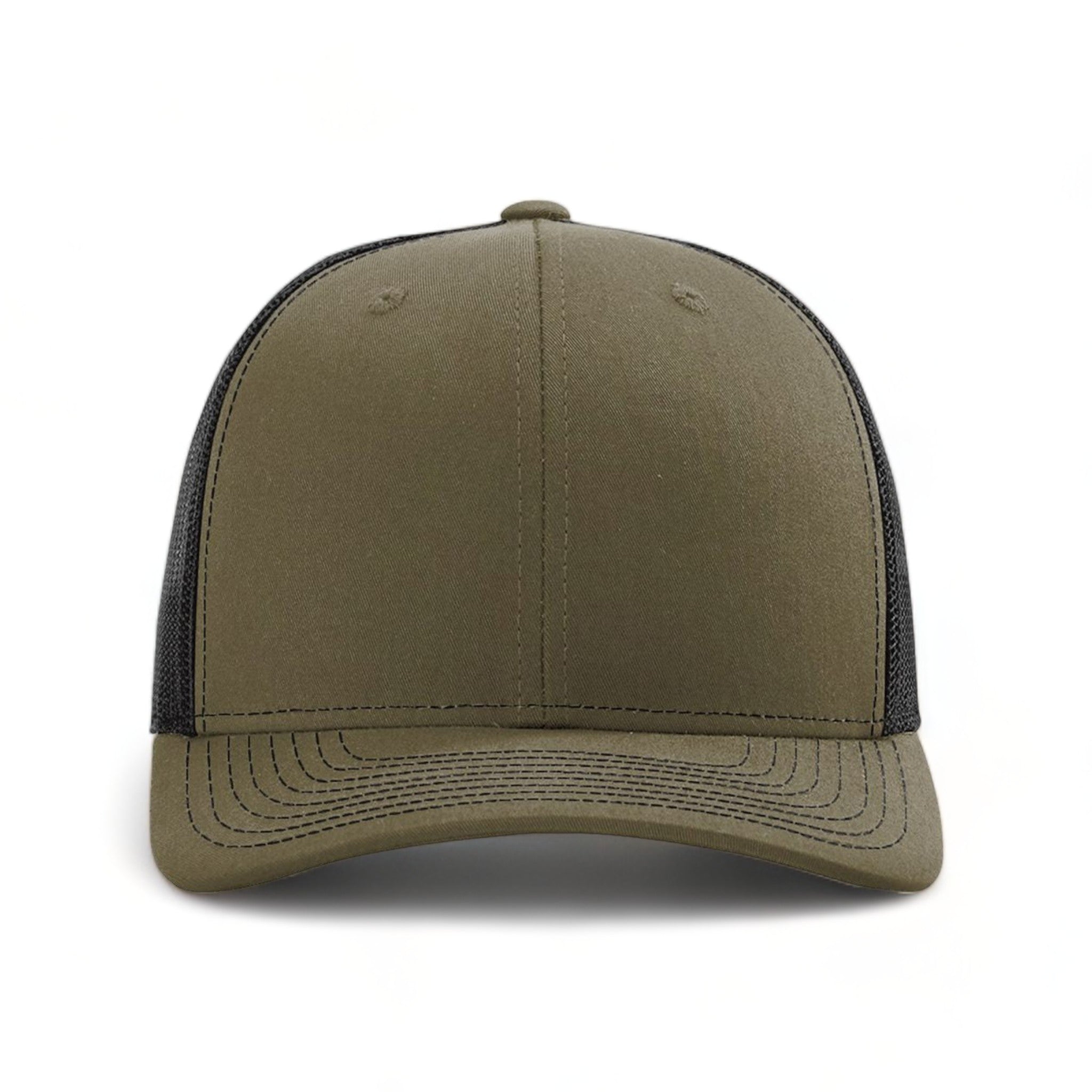 Front view of Richardson 112RE custom hat in loden and black