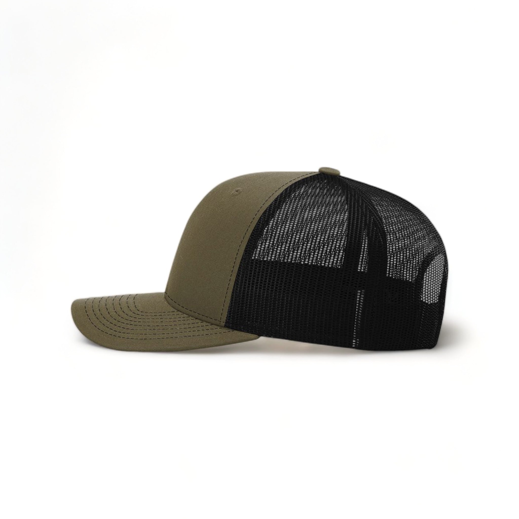 Side view of Richardson 112RE custom hat in loden and black