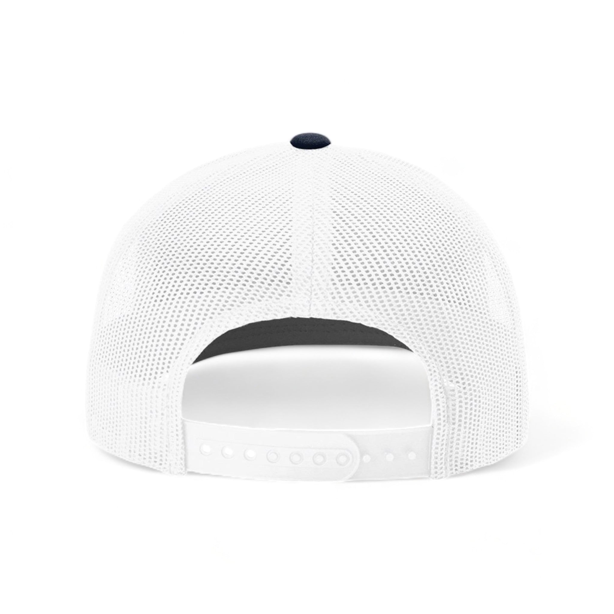 Back view of Richardson 112RE custom hat in navy and white