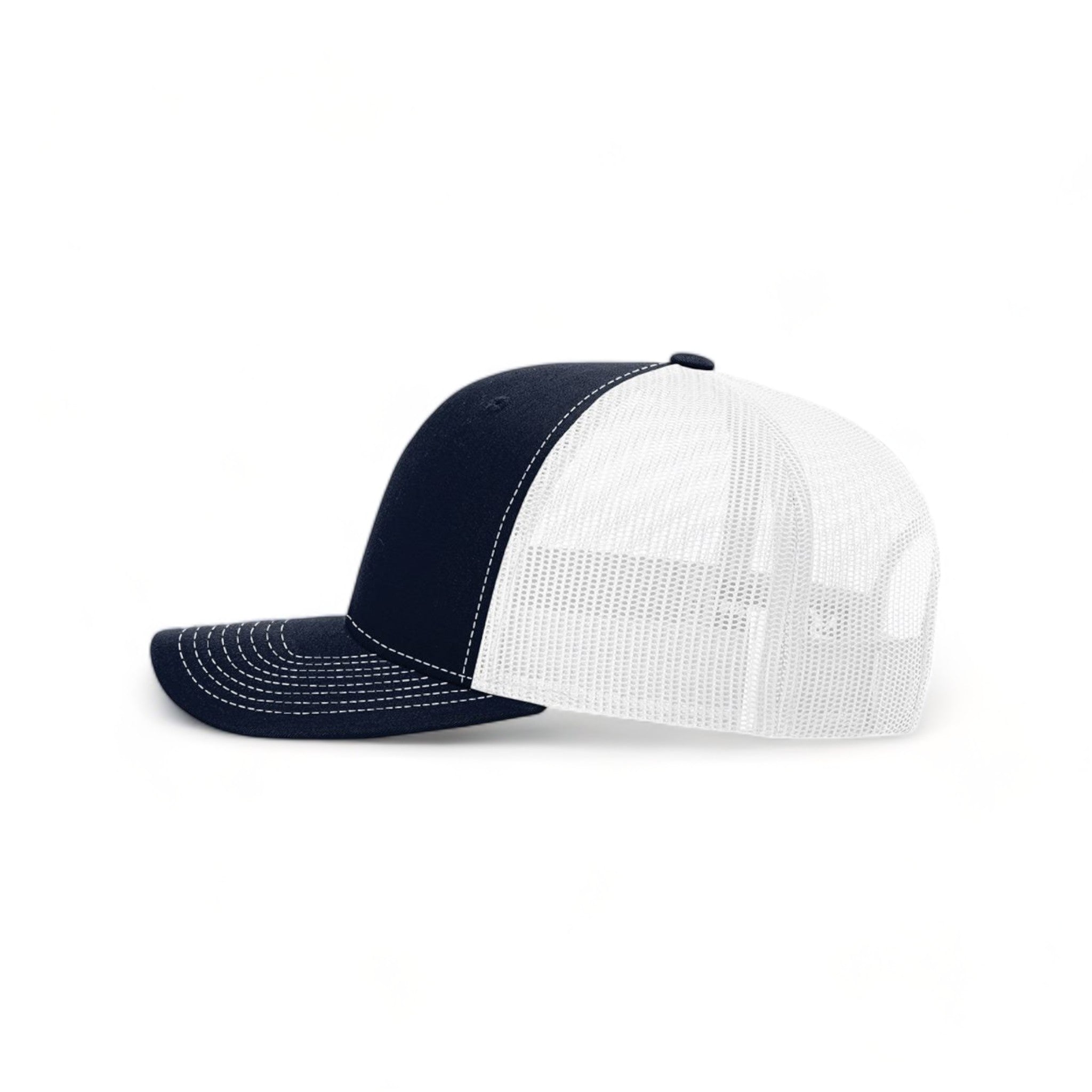 Side view of Richardson 112RE custom hat in navy and white