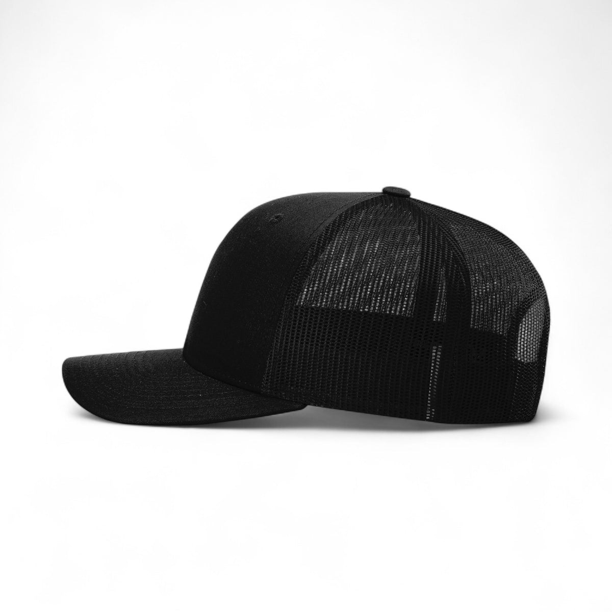 Left side view of Richardson 112RE custom hat in black