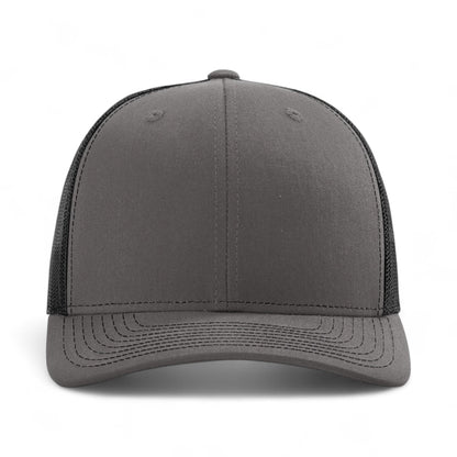 Front view of Richardson 112RE custom hat in charcoal and black