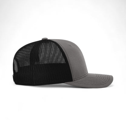 Right side view of Richardson 112RE custom hat in charcoal and black
