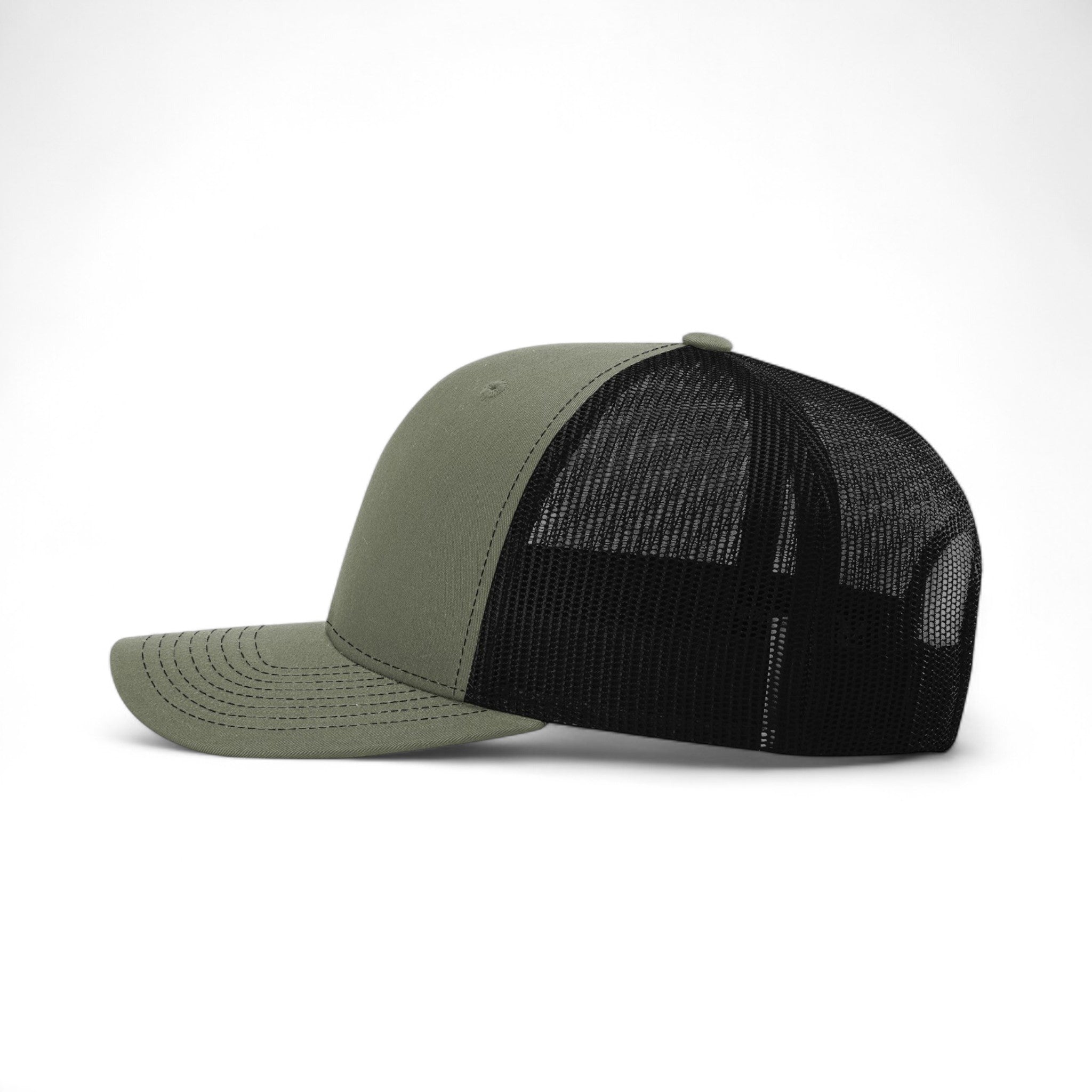 Left side view of Richardson 112RE custom hat in loden and black
