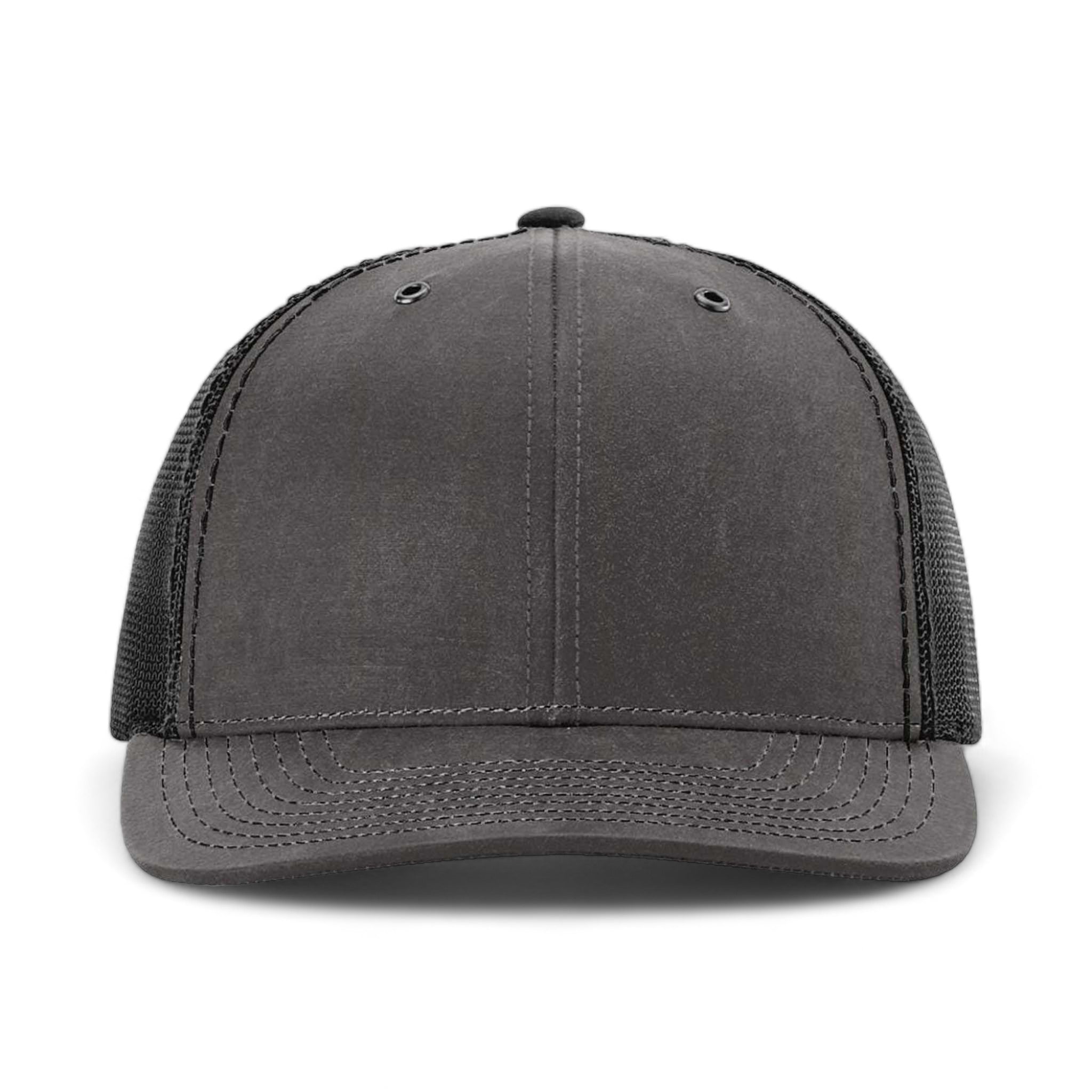 Front view of Richardson 112WF custom hat in charcoal and  black