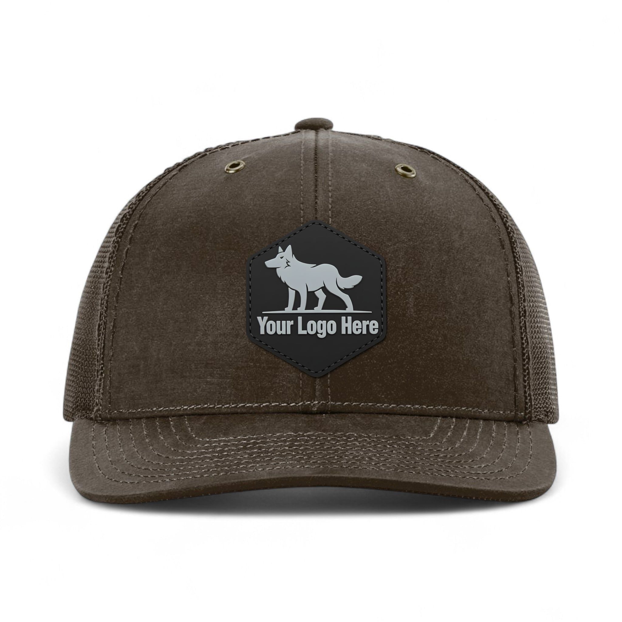 PVC patch preview of Richardson 112WF custom hat in brown